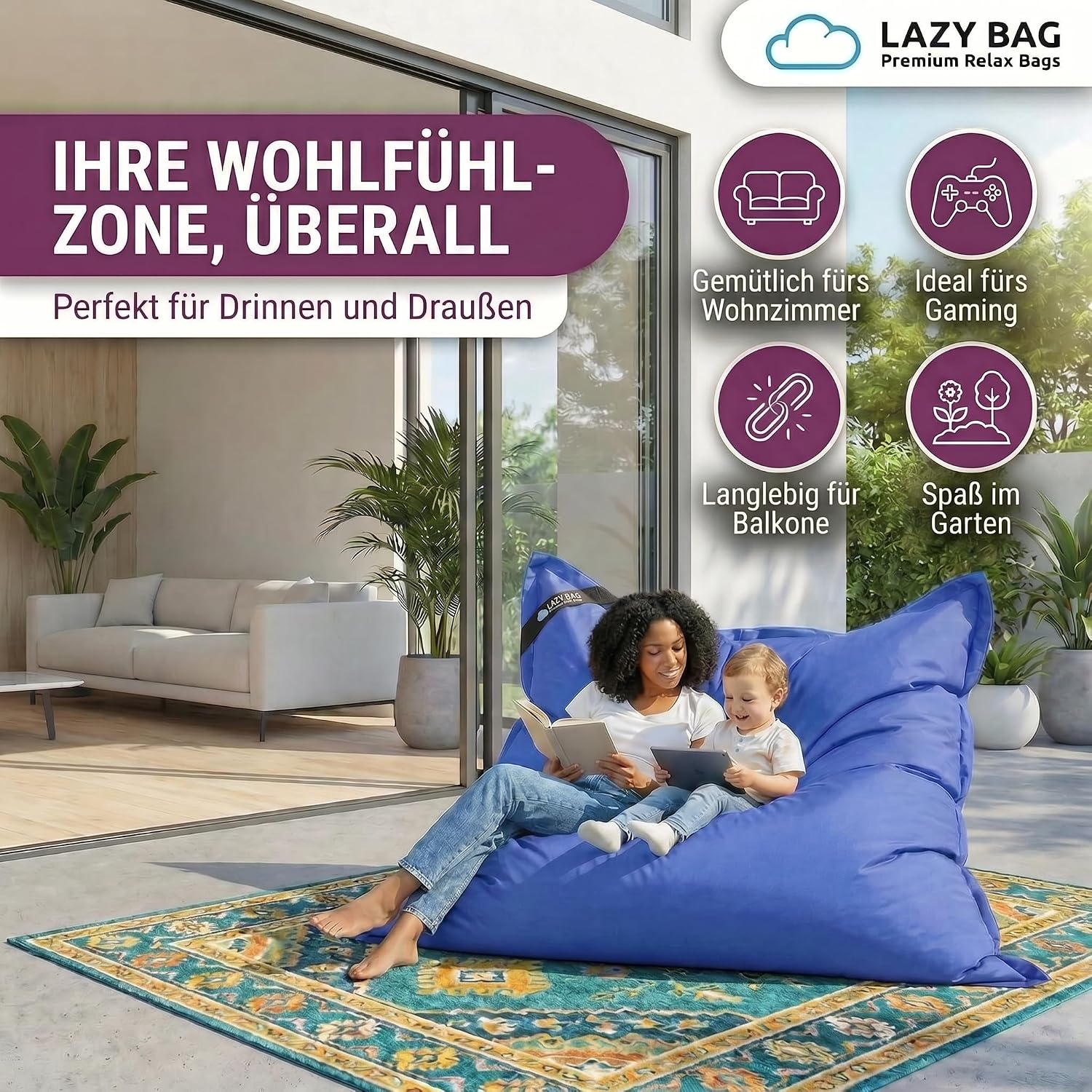 LazyBag Outdoor Sitzsack Junior – Wasserfestes Sitzkissen für Kinder