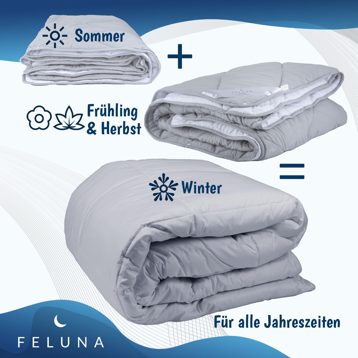 4-Jahreszeiten Steppdecke 135x200 cm - Atmungsaktive Sommer- & Winterdecke
