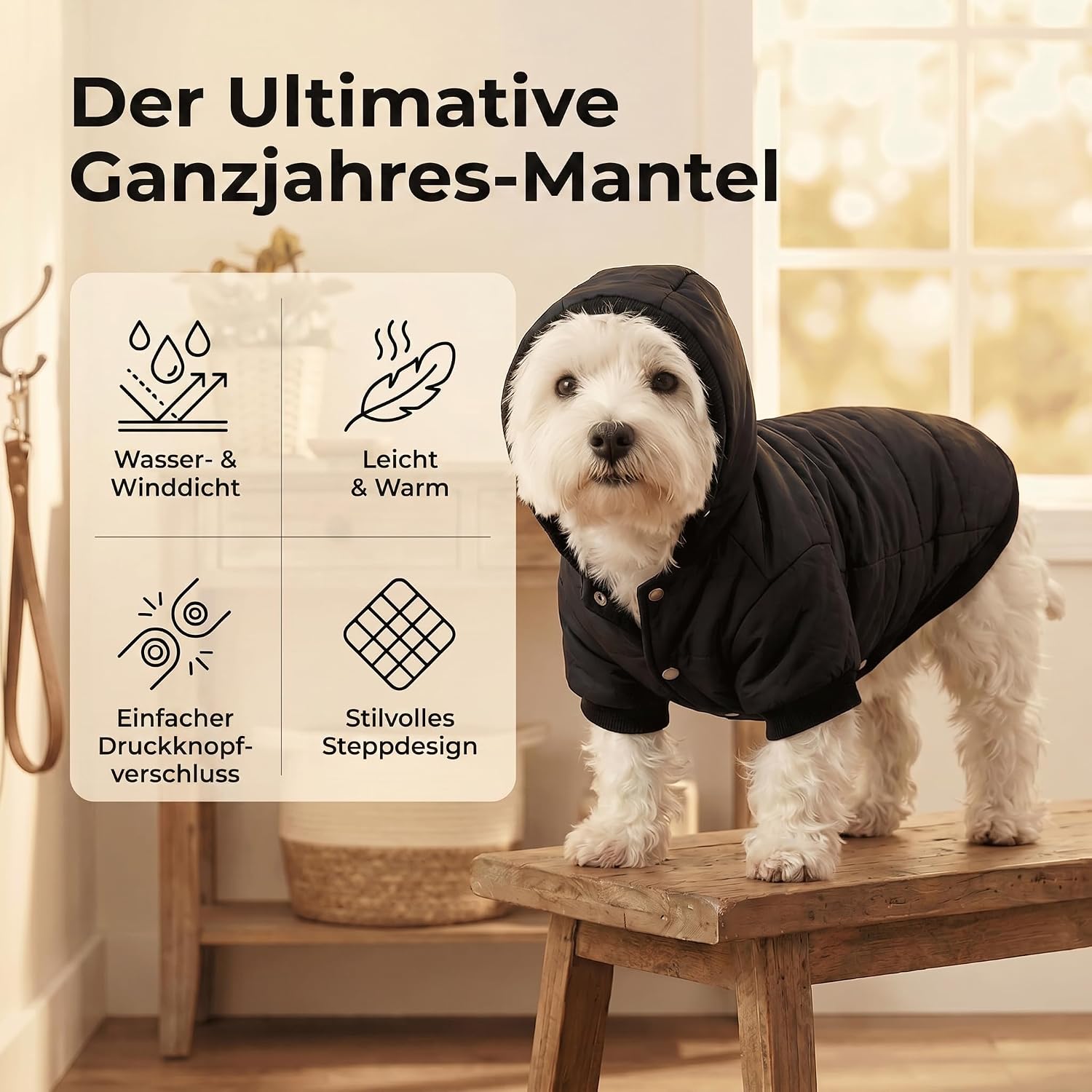 Warmer Hundemantel mit Kapuze – Hundejacke für kleine Hunde