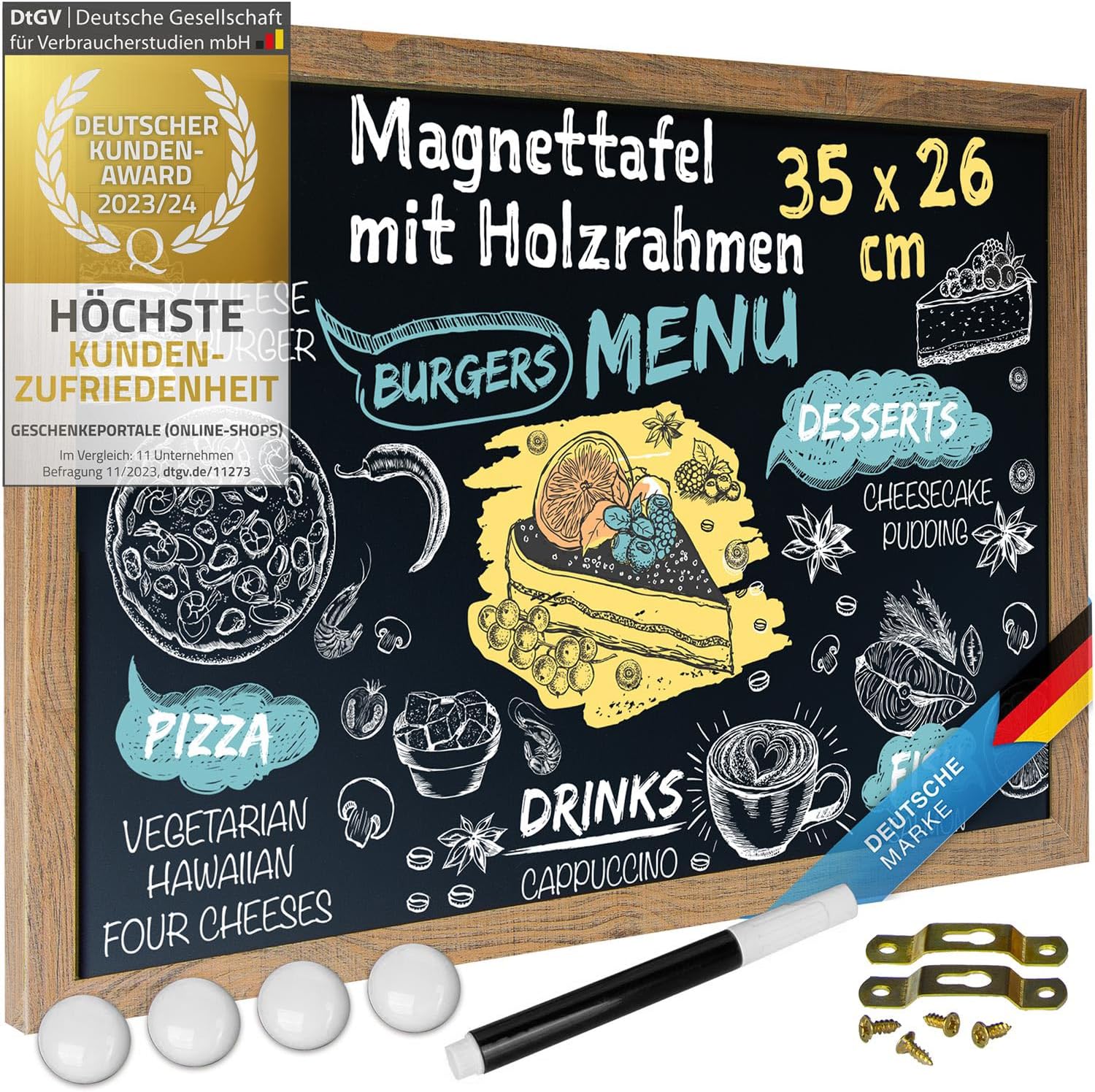 Magnetische Kreidetafel mit Holzrahmen – 26 x 35 cm – Wandtafel