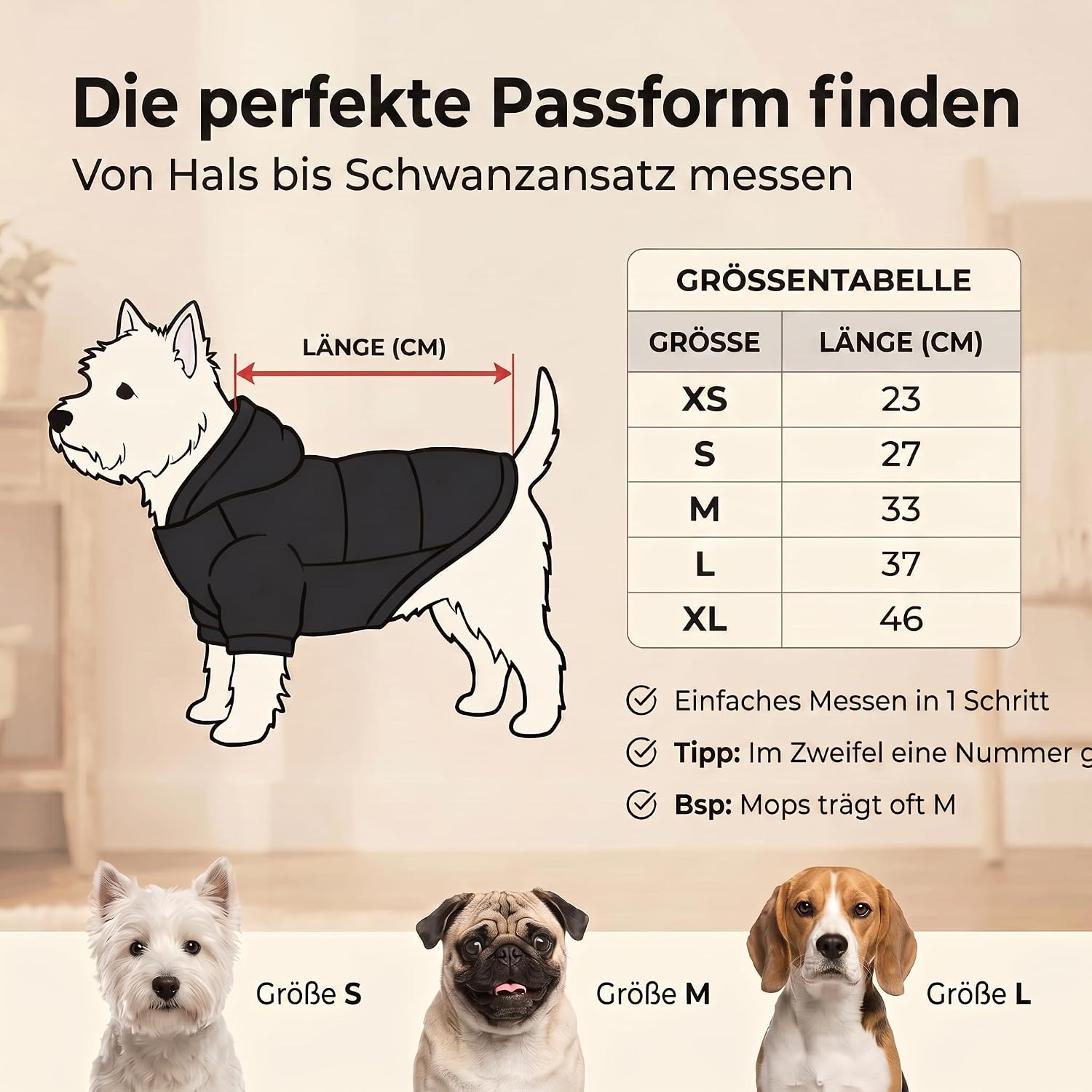 Warmer Hundemantel mit Kapuze – Hundejacke für kleine Hunde