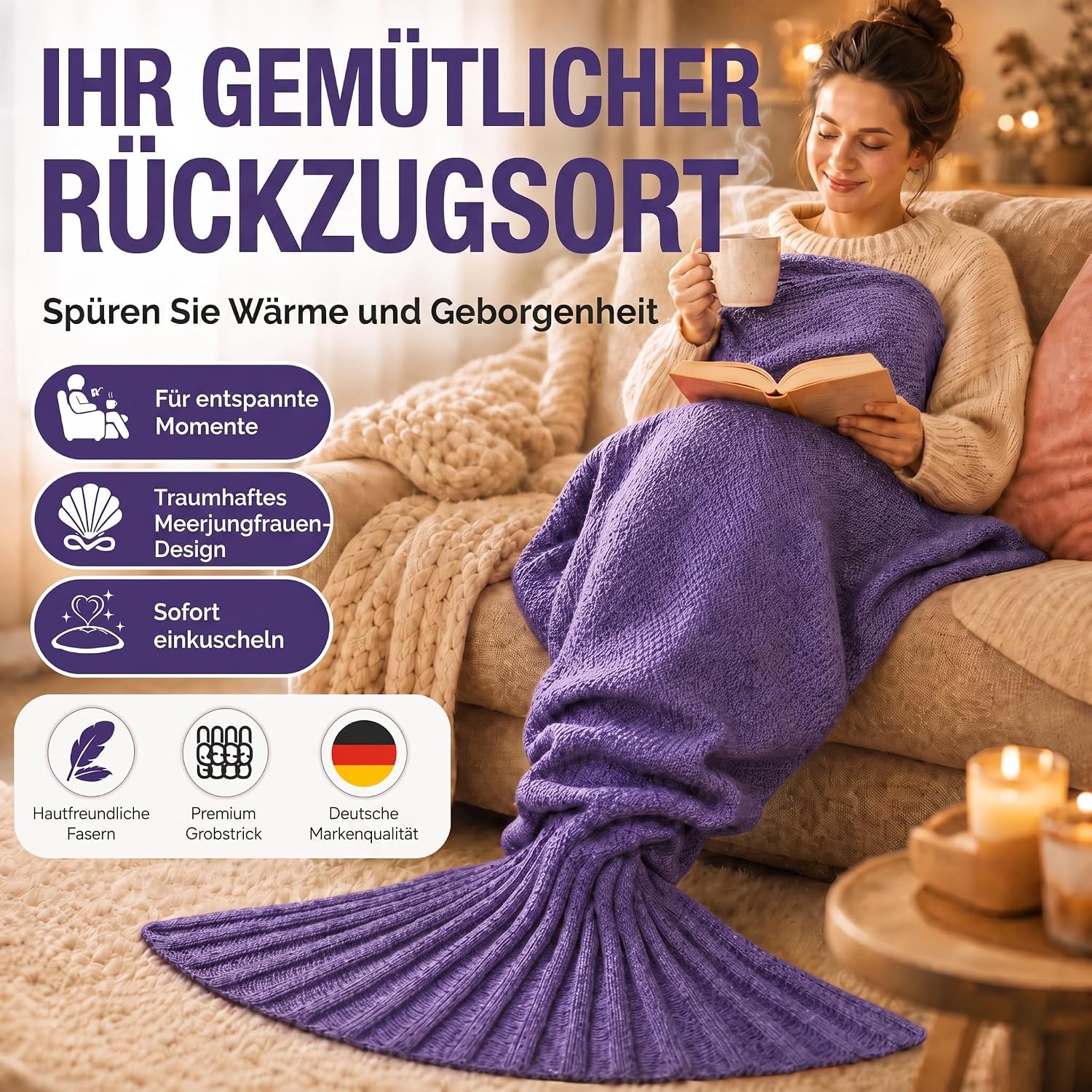 Feluna Meerjungfrau Kuscheldecke – 180x85 cm – Weiche Strickdecke