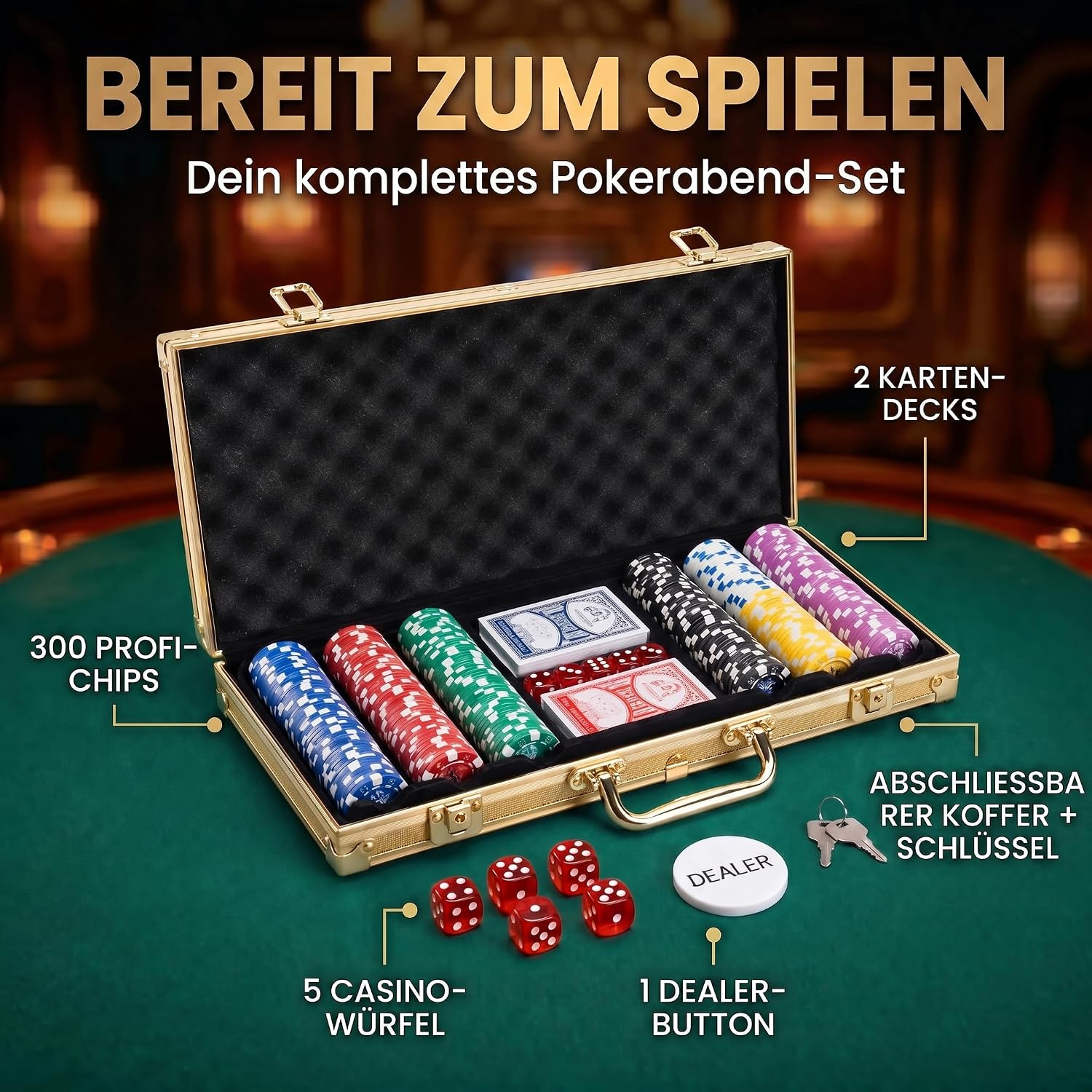 Profi Pokerset mit 500 Chips & Alu-Koffer – Casino-Feeling für Zuhause