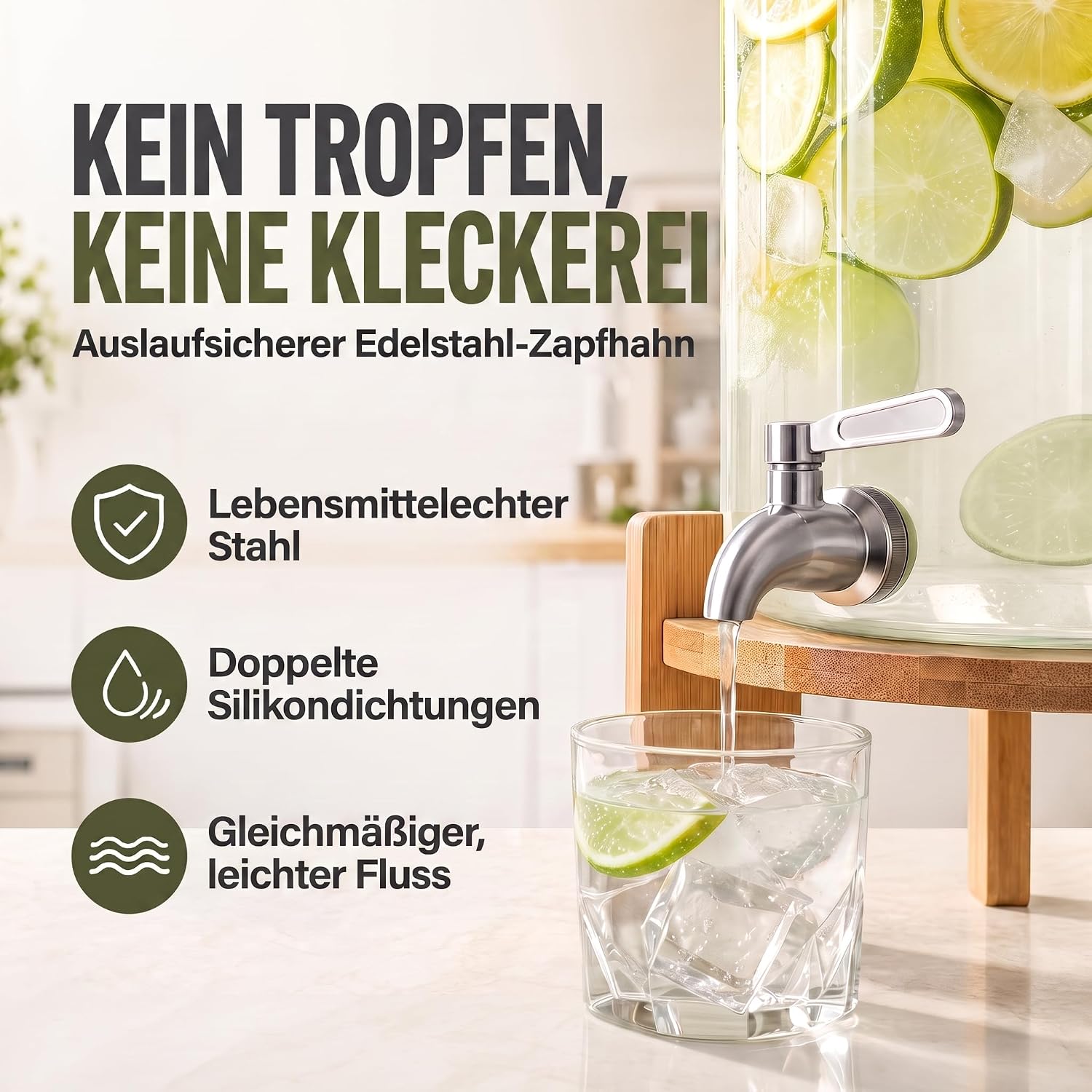 Designer Getränkespender mit Zapfhahn & Bambusgestell 5L & 8L