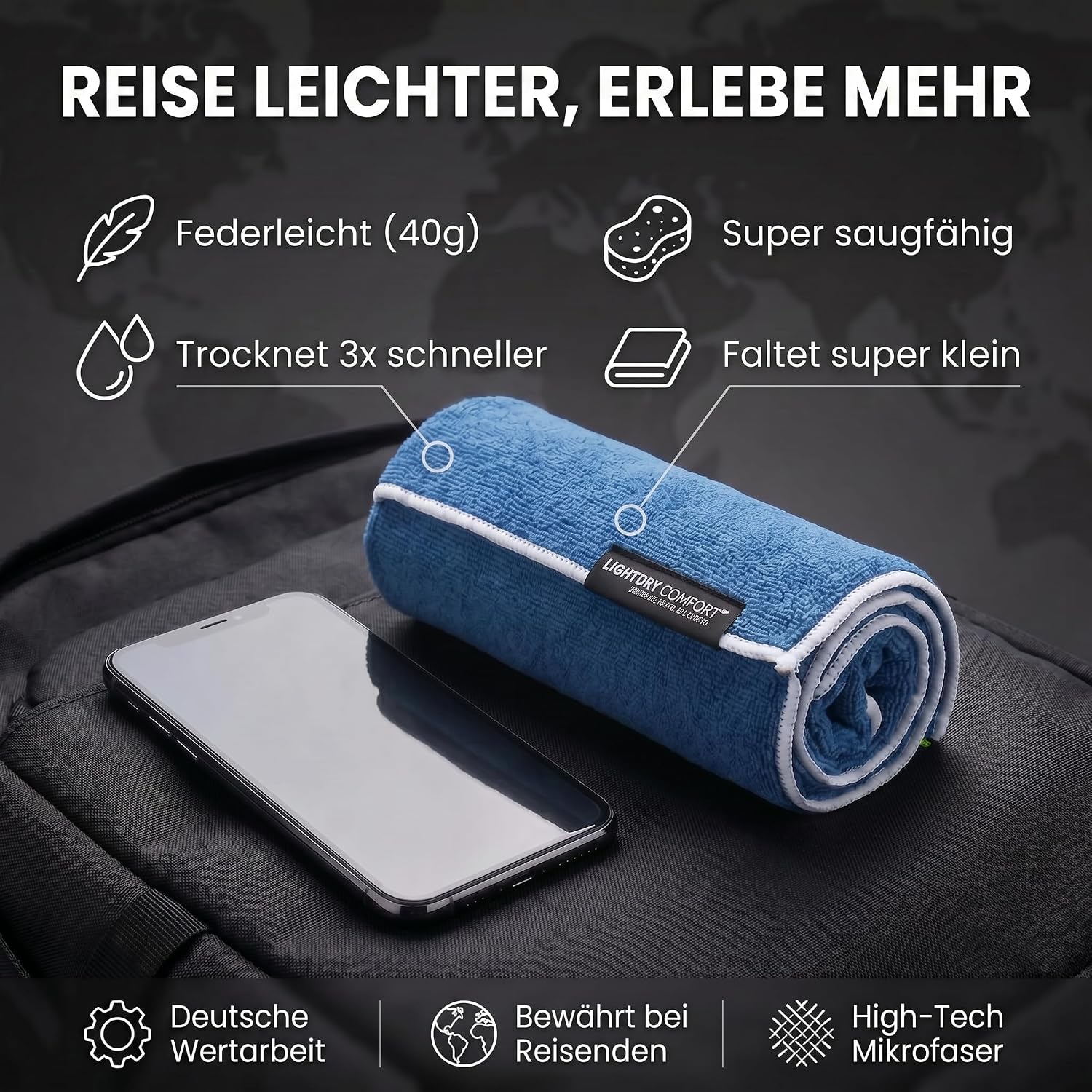 Mikrofaser Reisehandtuch Petrol 80x40 cm - Kompakt & Schnelltrocknend