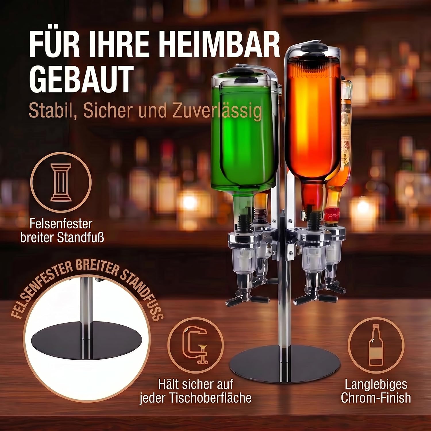 4-fach Wand-Spirituosenspender - Hochwertiger Bar-Butler & Portionierer