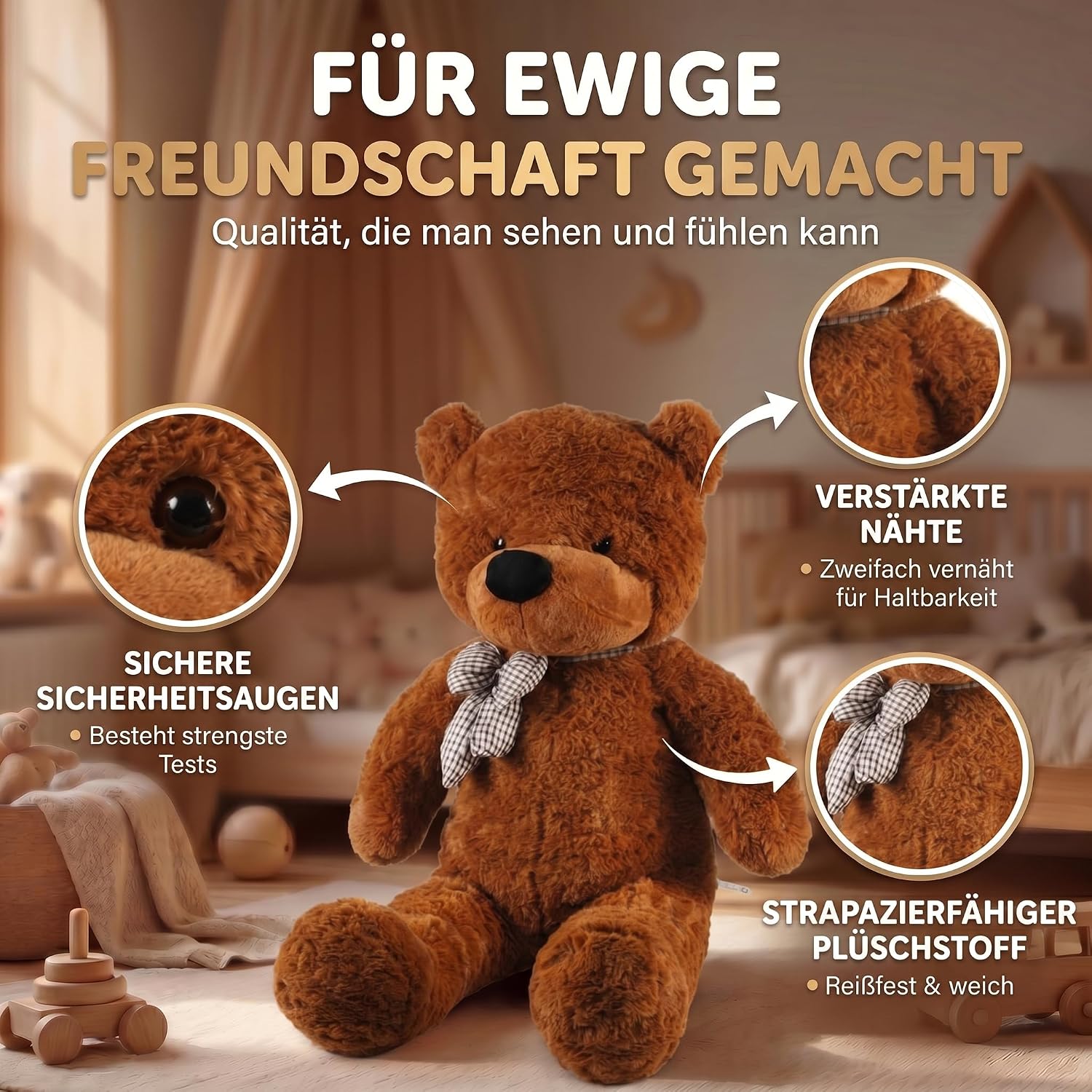 Riesen Teddybär 120 cm XXL – Kuscheliger Plüschbär Hellbraun