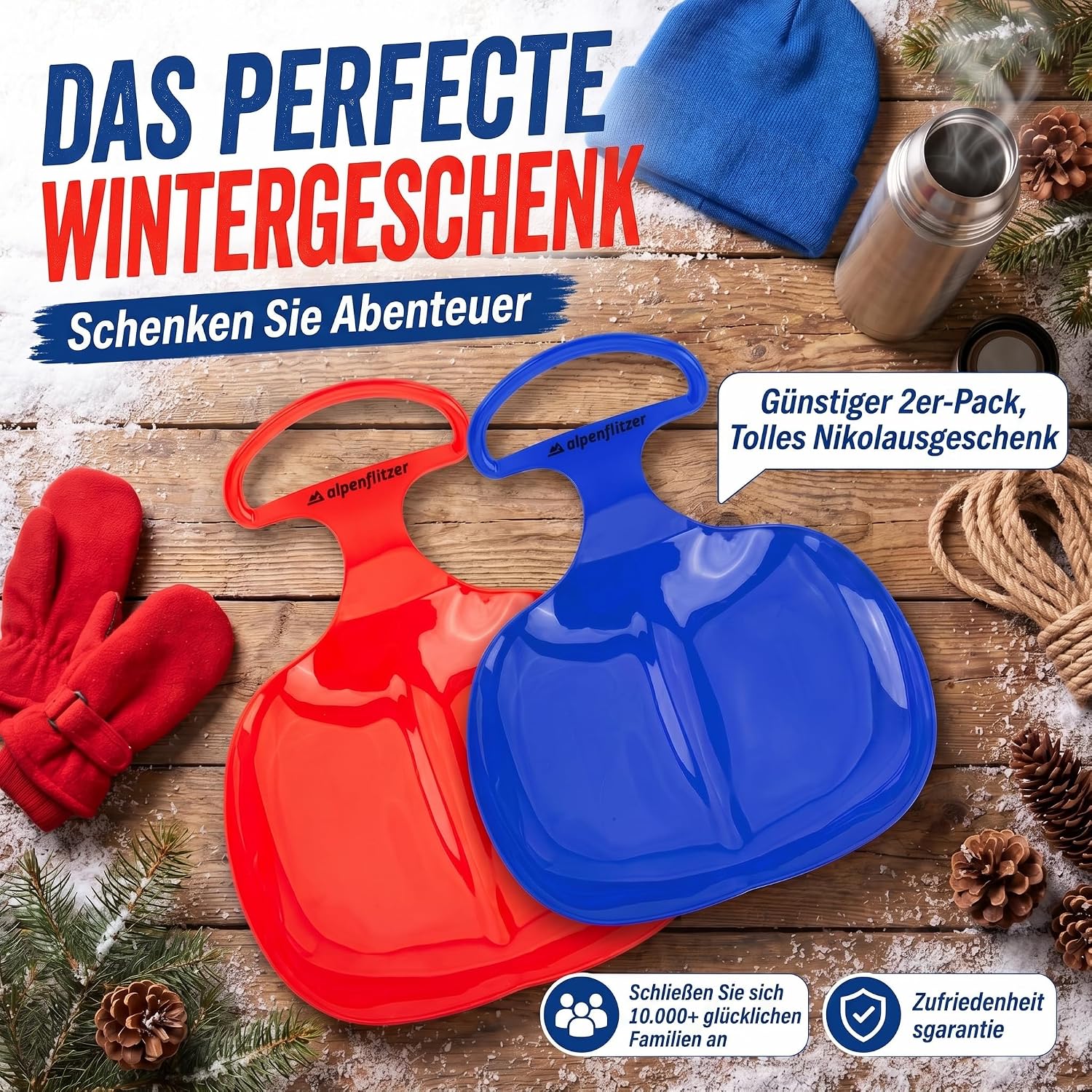 2er Set Popo-Rutscher für Kinder – Robuste Schneerutscher mit Griff