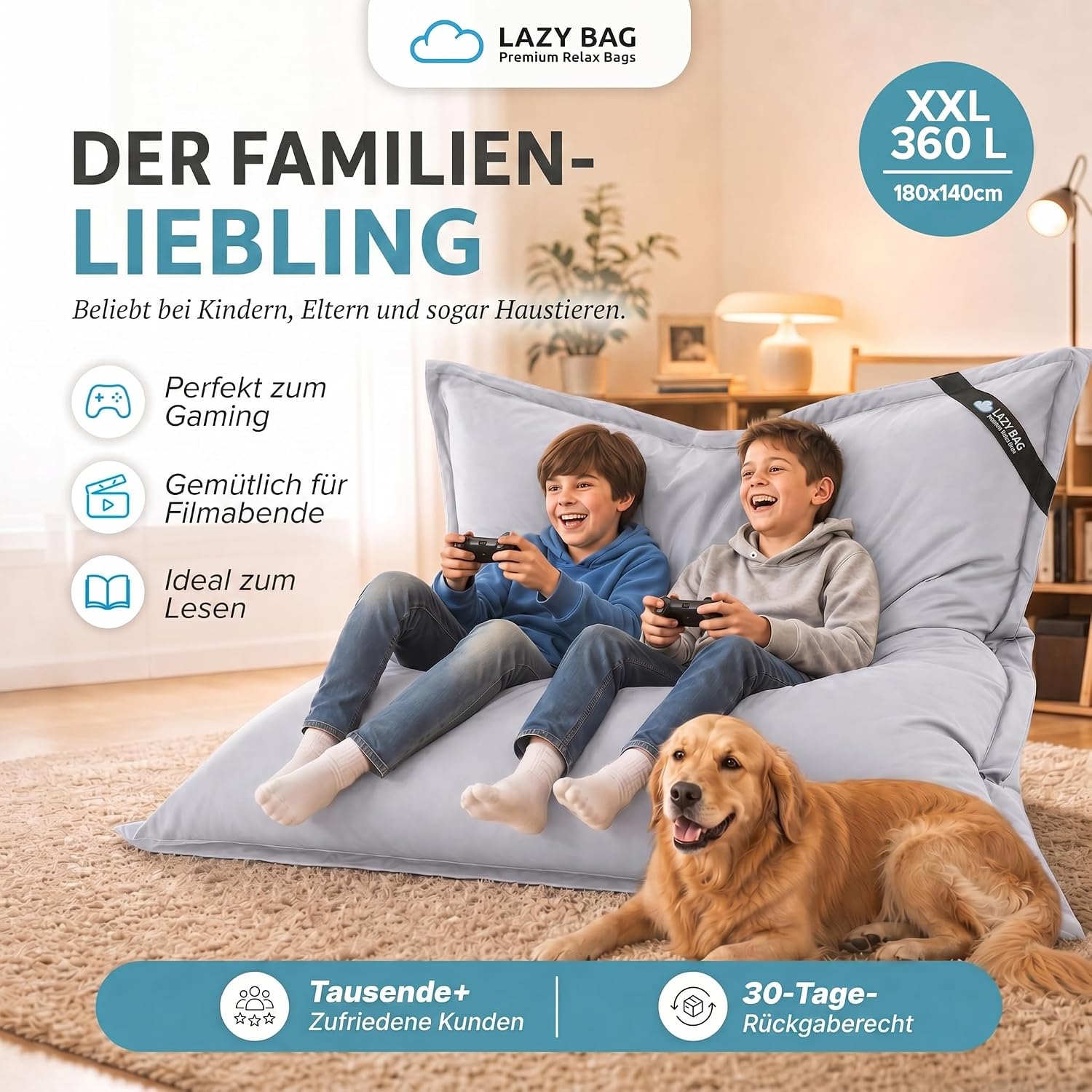 LazyBag XXL Sitzsack 180x140 cm aus Baumwolle – 400L Komfort