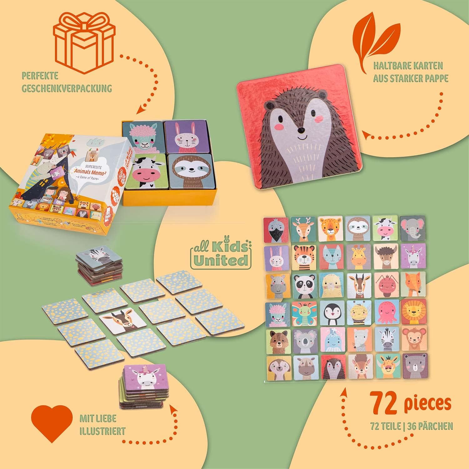 Memo² Holz-Memory für Kinder - Hochwertiges Tier-Gedächtnisspiel