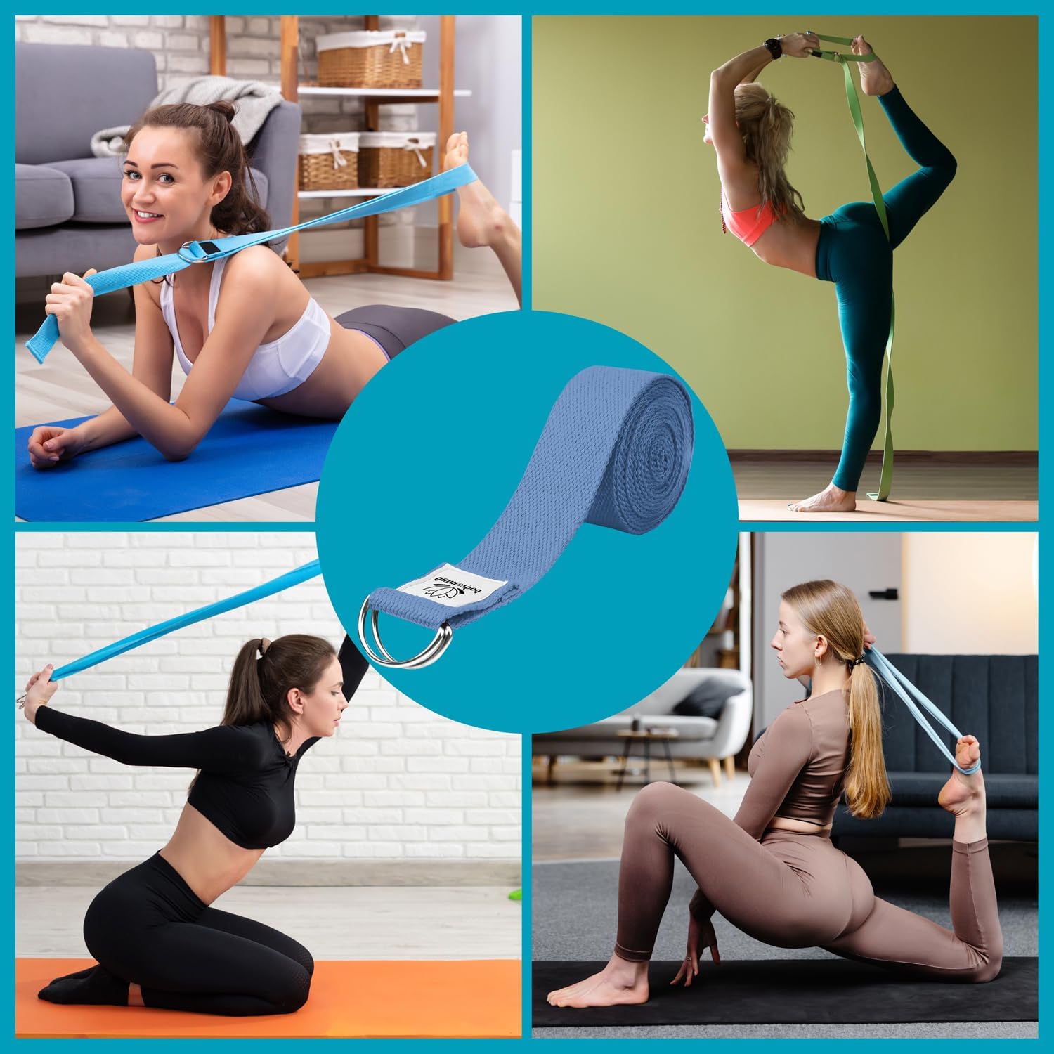 Yoga Gurt 250 cm mit Metall-D-Ring - Rutschfest & Langlebig