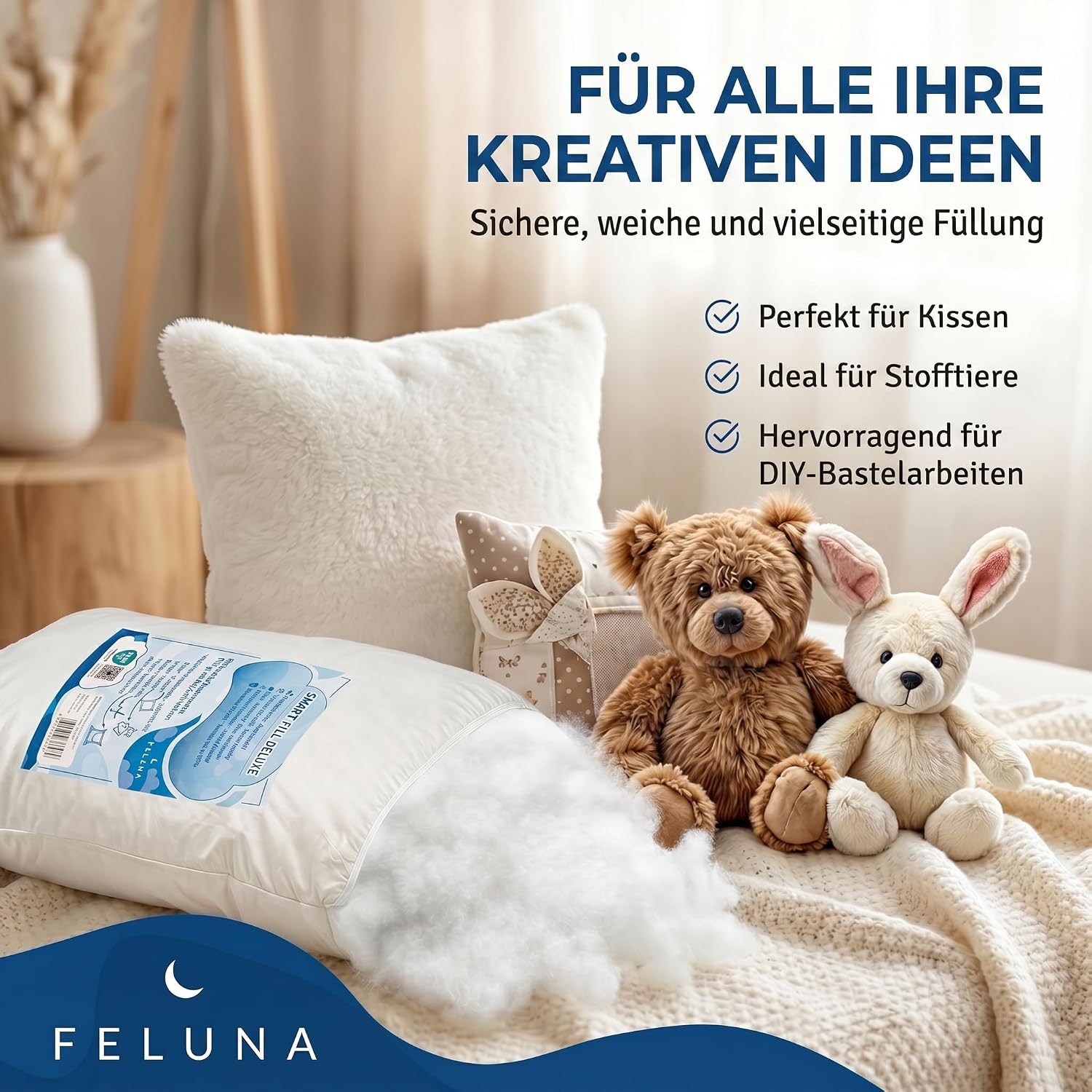 Premium Füllwatte 100% Öko-Tex Polyester für Kissen & Basteln