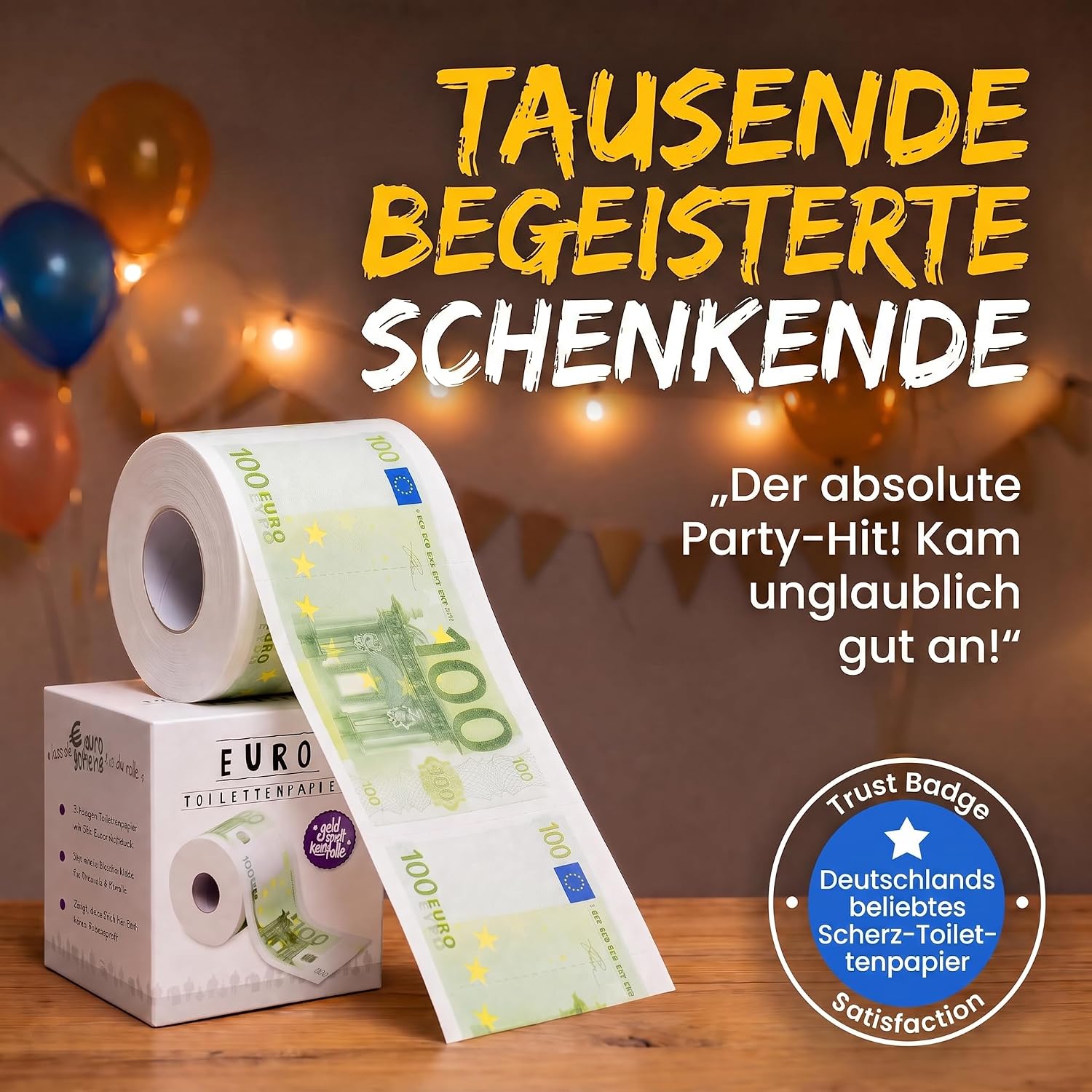 100€-Schein Toilettenpapier - Lustiges Geschenk & Scherzartikel