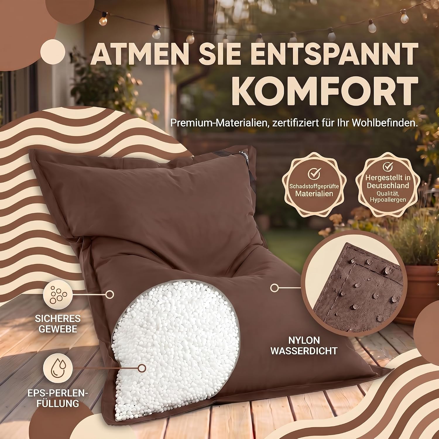 LazyBag XXL Sitzsack - Wasserfestes Outdoor Sitzkissen 180x140 cm