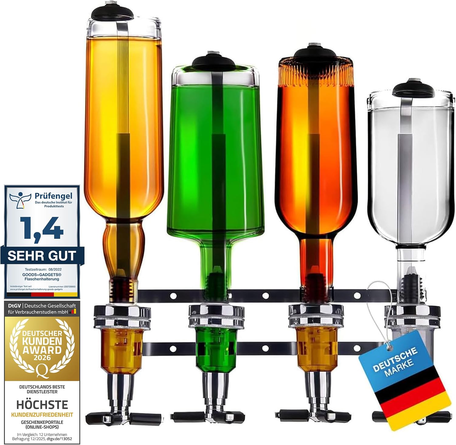 4-fach Wand-Spirituosenspender - Hochwertiger Bar-Butler & Portionierer