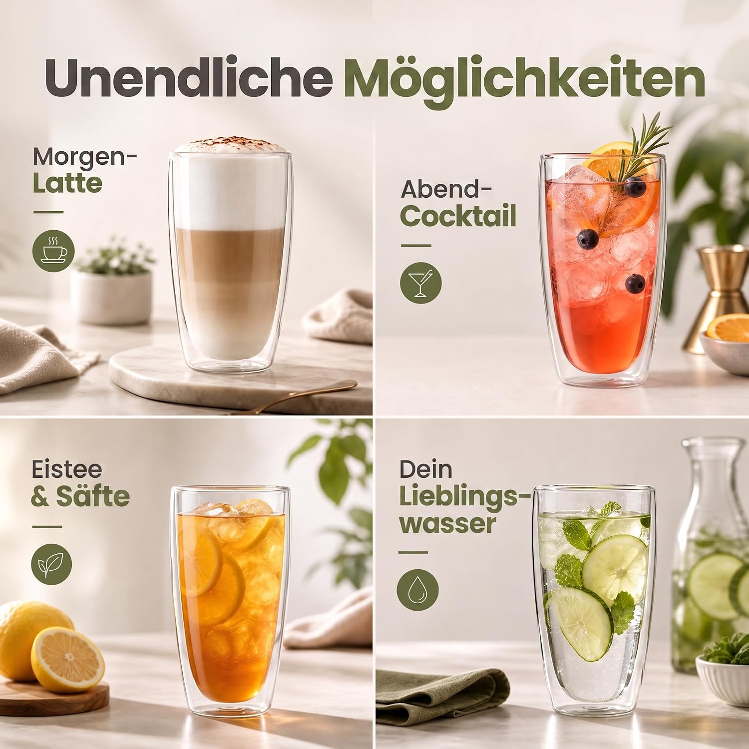 Dimono Thermo-Longdrinkglas 450ml - Doppelwandiges Isolierglas