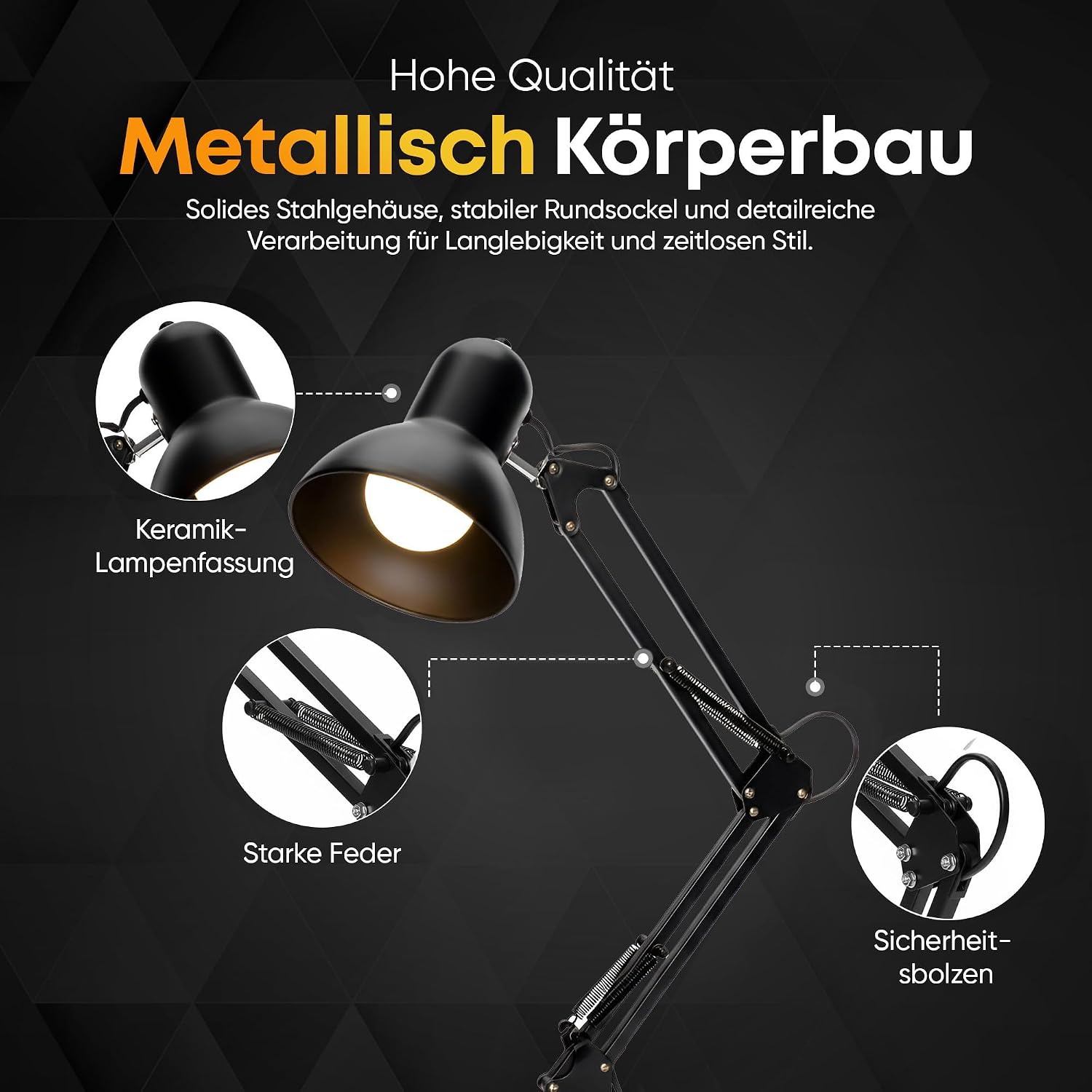 Retro Schreibtischlampe - Vintage Arbeitslampe mit Gelenk-Arm & LED