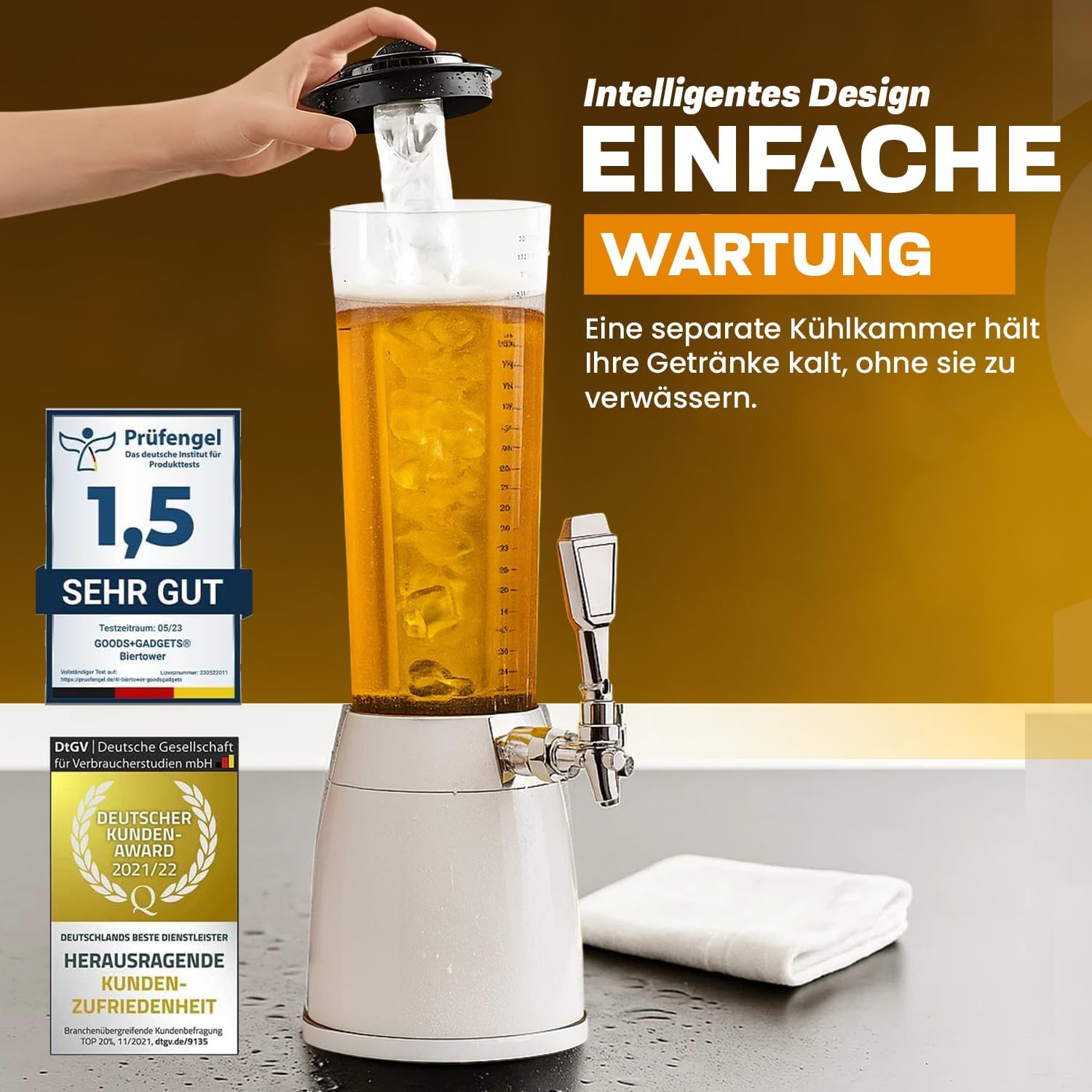 Biertower 4 Liter Biersäule – Zapf-Spender mit LED & Kühlung