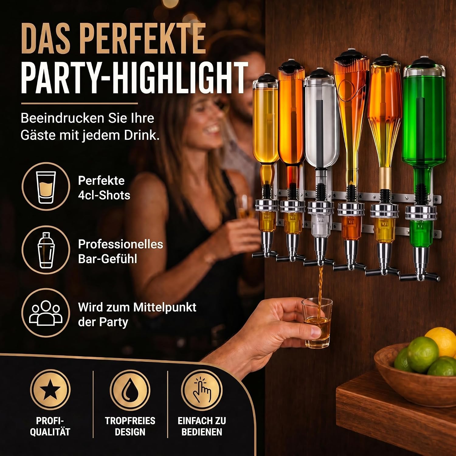4-fach Wand-Spirituosenspender - Hochwertiger Bar-Butler & Portionierer
