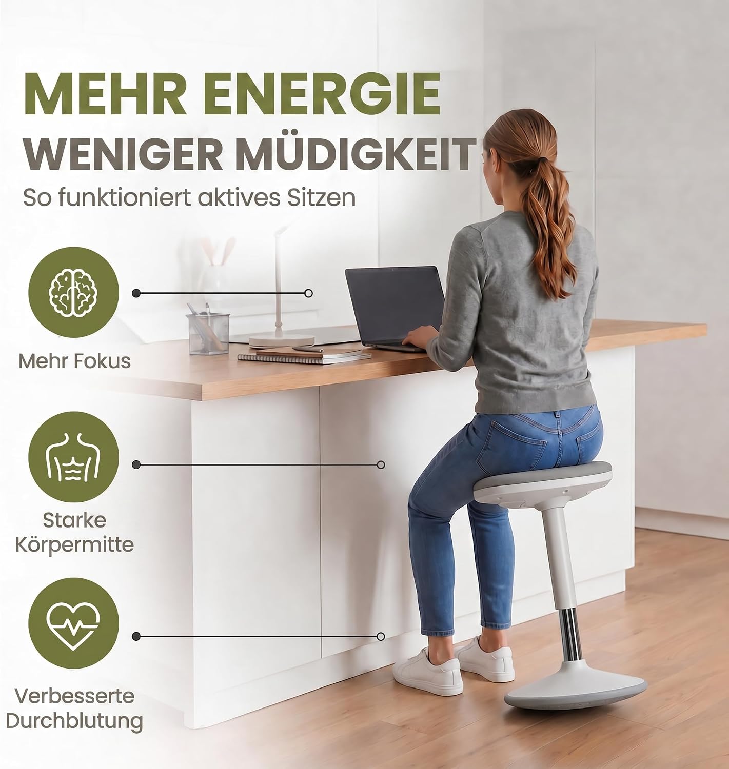Ergonomischer Stehhocker 35-45cm - Höhenverstellbare Stehhilfe
