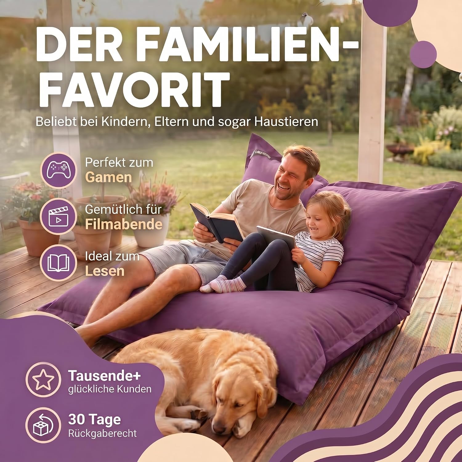 LazyBag XXL Sitzsack - Wasserfestes Outdoor Sitzkissen 180x140 cm