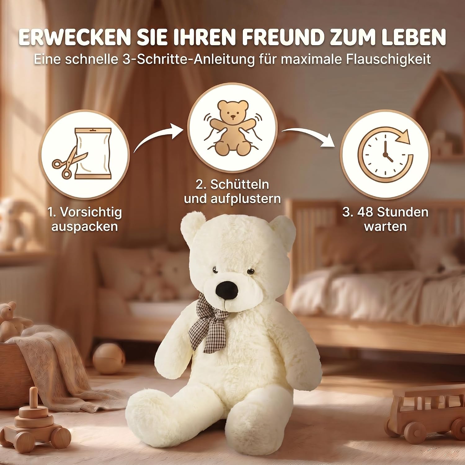 Riesen Teddybär 120 cm XXL – Kuscheliger Plüschbär Hellbraun