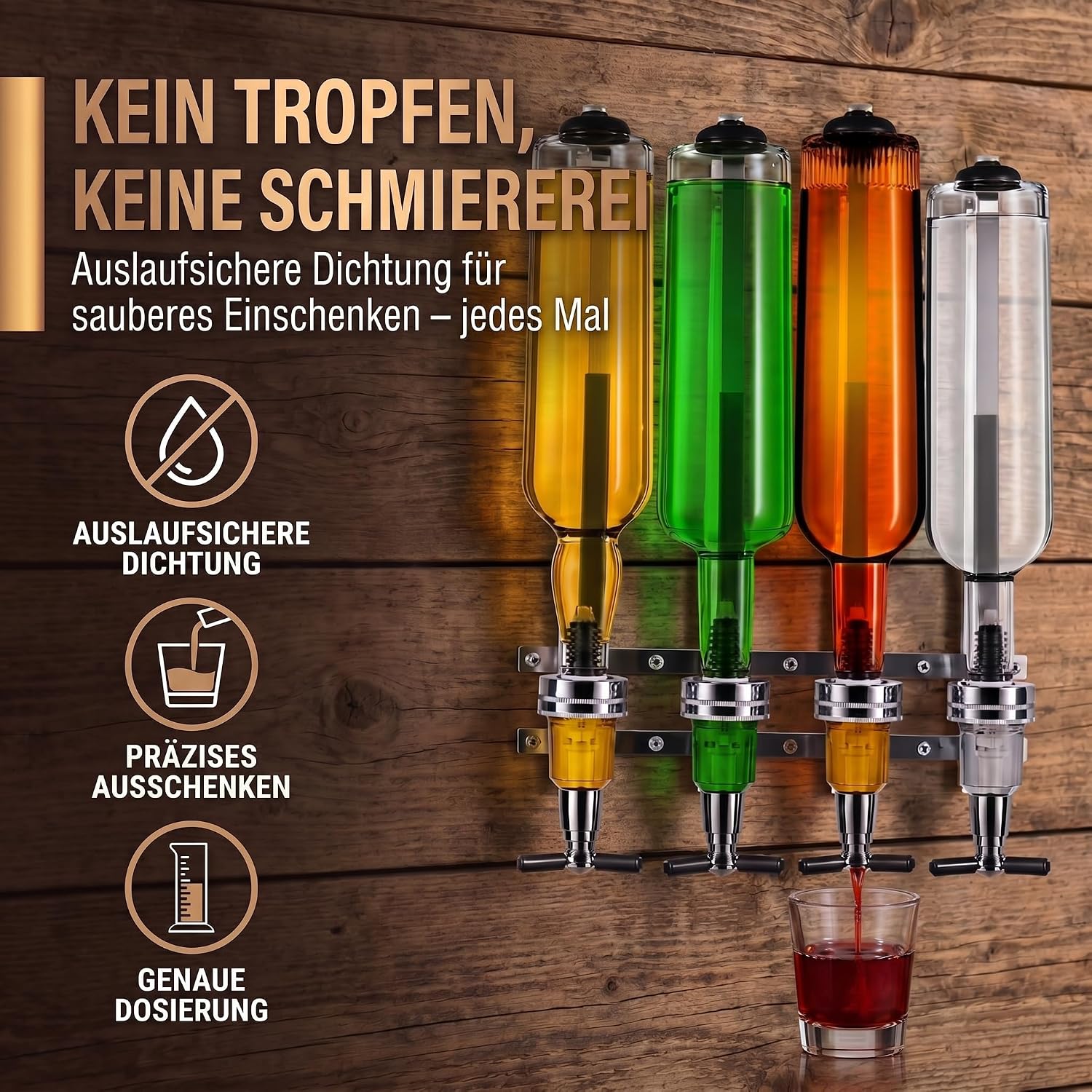 4-fach Wand-Spirituosenspender - Hochwertiger Bar-Butler & Portionierer