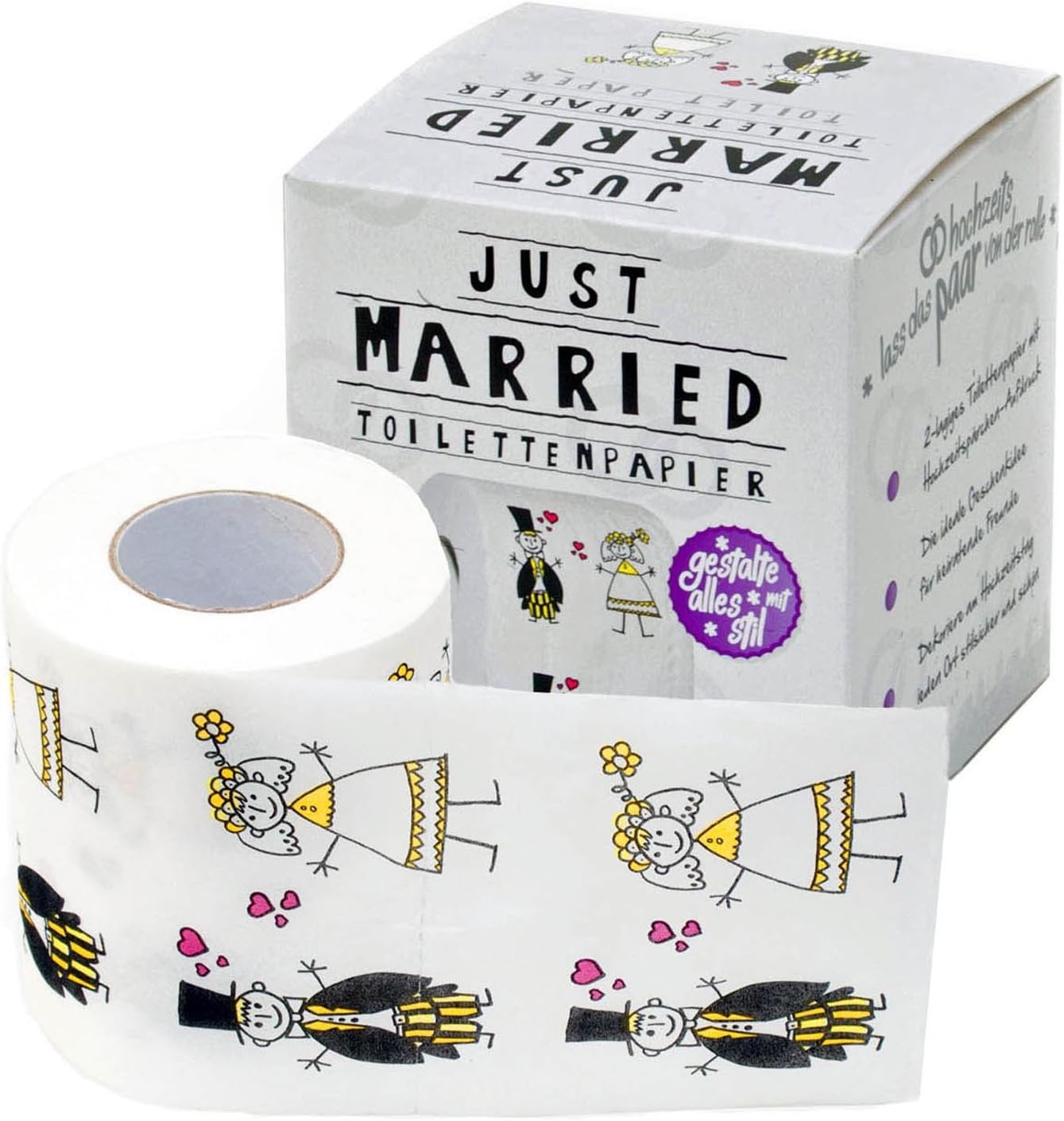Just Married Toilettenpapier - Lustiges Hochzeitsgeschenk