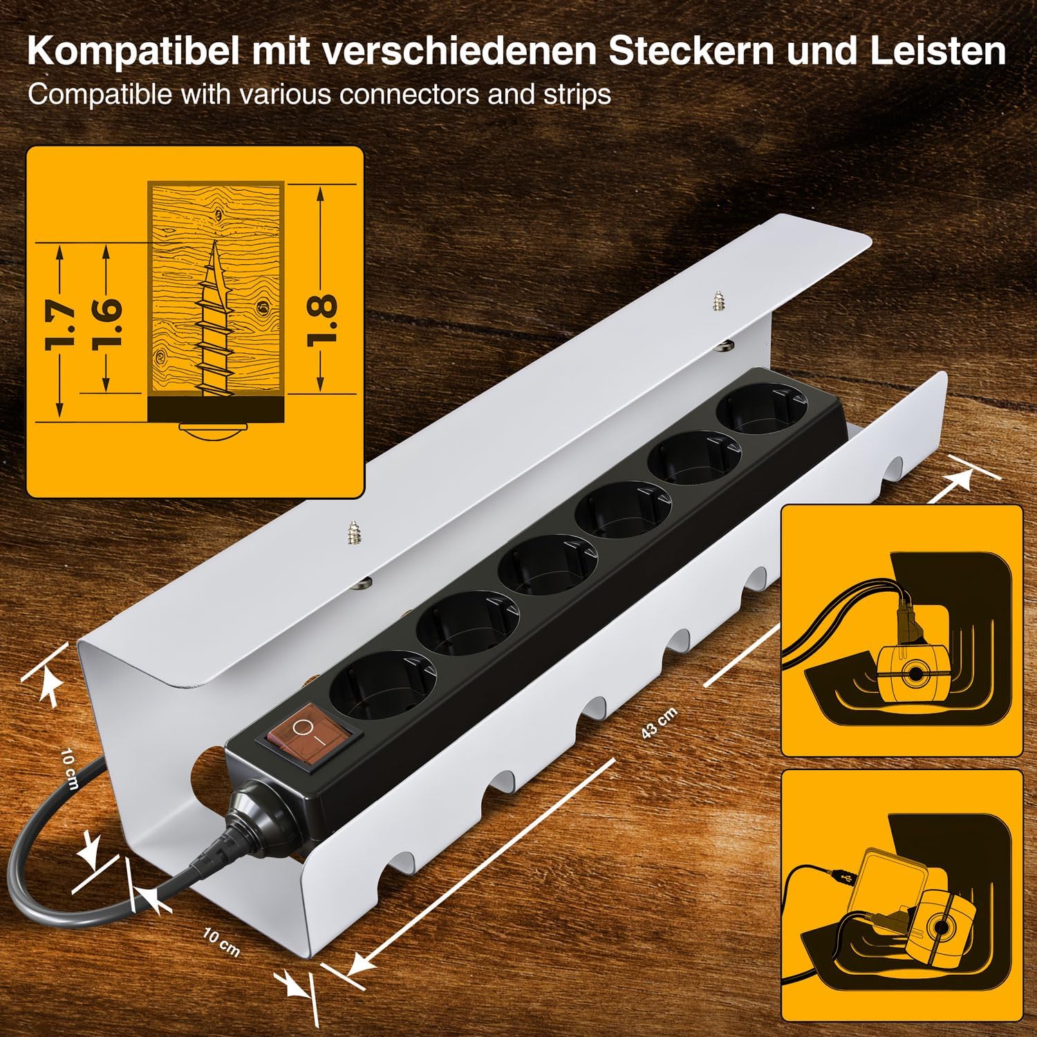 Kabelkanal Schreibtisch 2er Set - Kabelmanagement Ordnungssystem