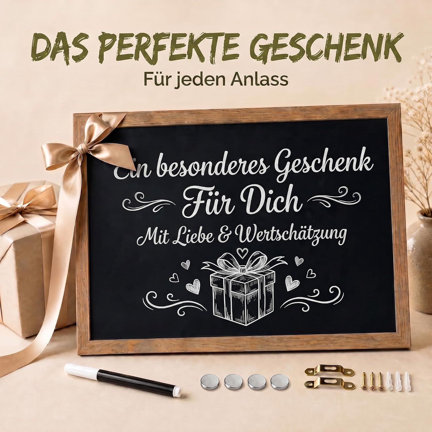 Magnetische Kreidetafel mit Holzrahmen – 26 x 35 cm – Wandtafel