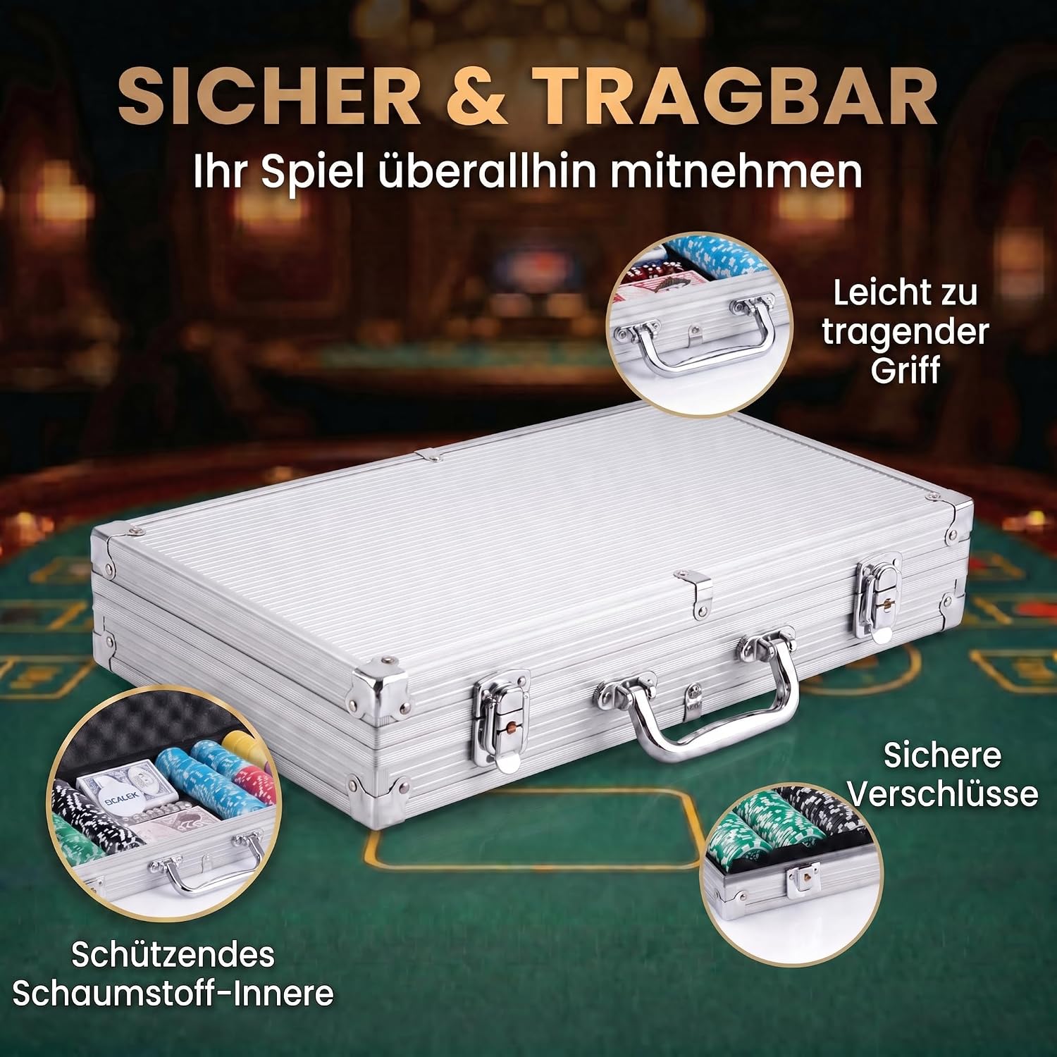 Profi Pokerset mit 500 Chips & Alu-Koffer – Casino-Feeling für Zuhause