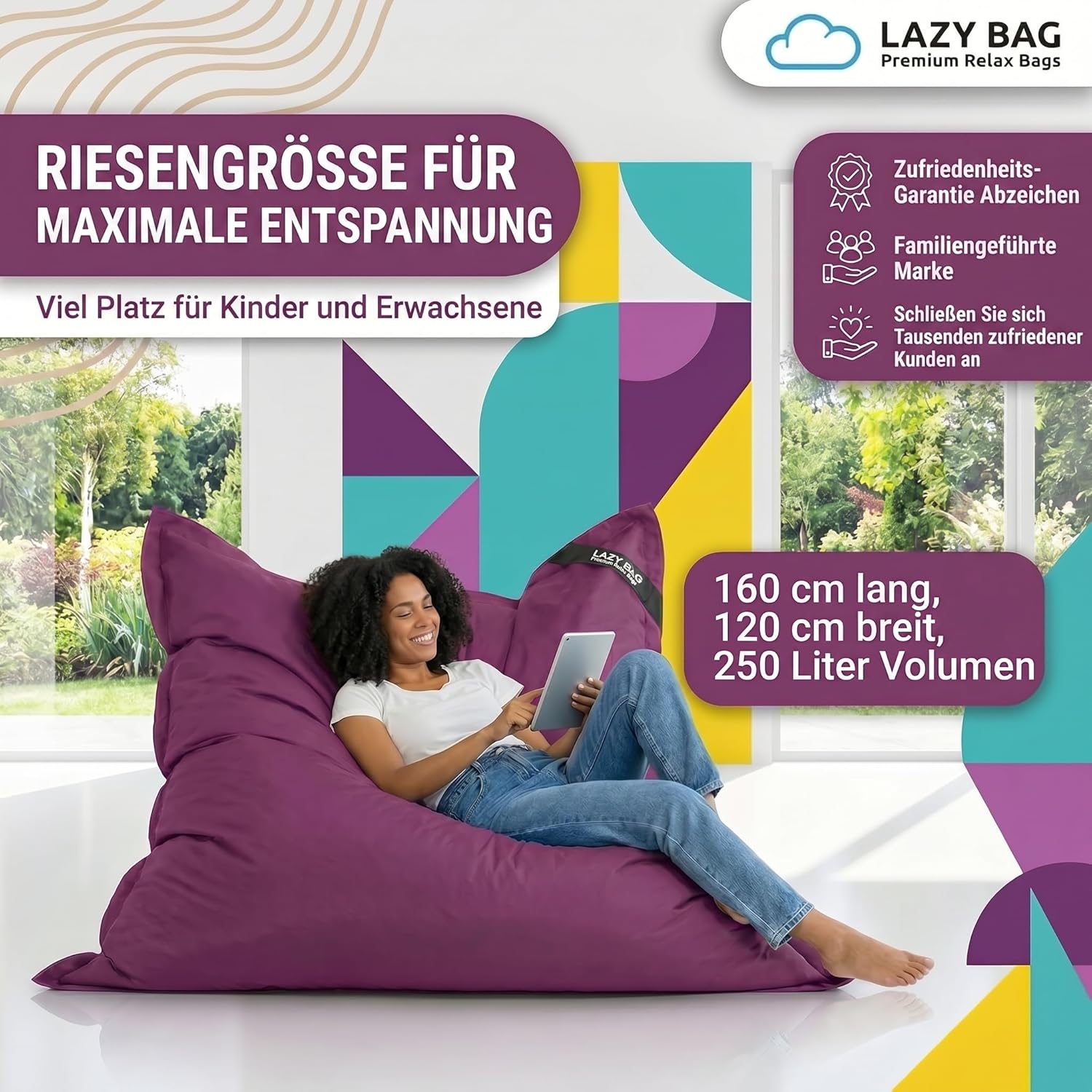 LazyBag Outdoor Sitzsack Junior – Wasserfestes Sitzkissen für Kinder