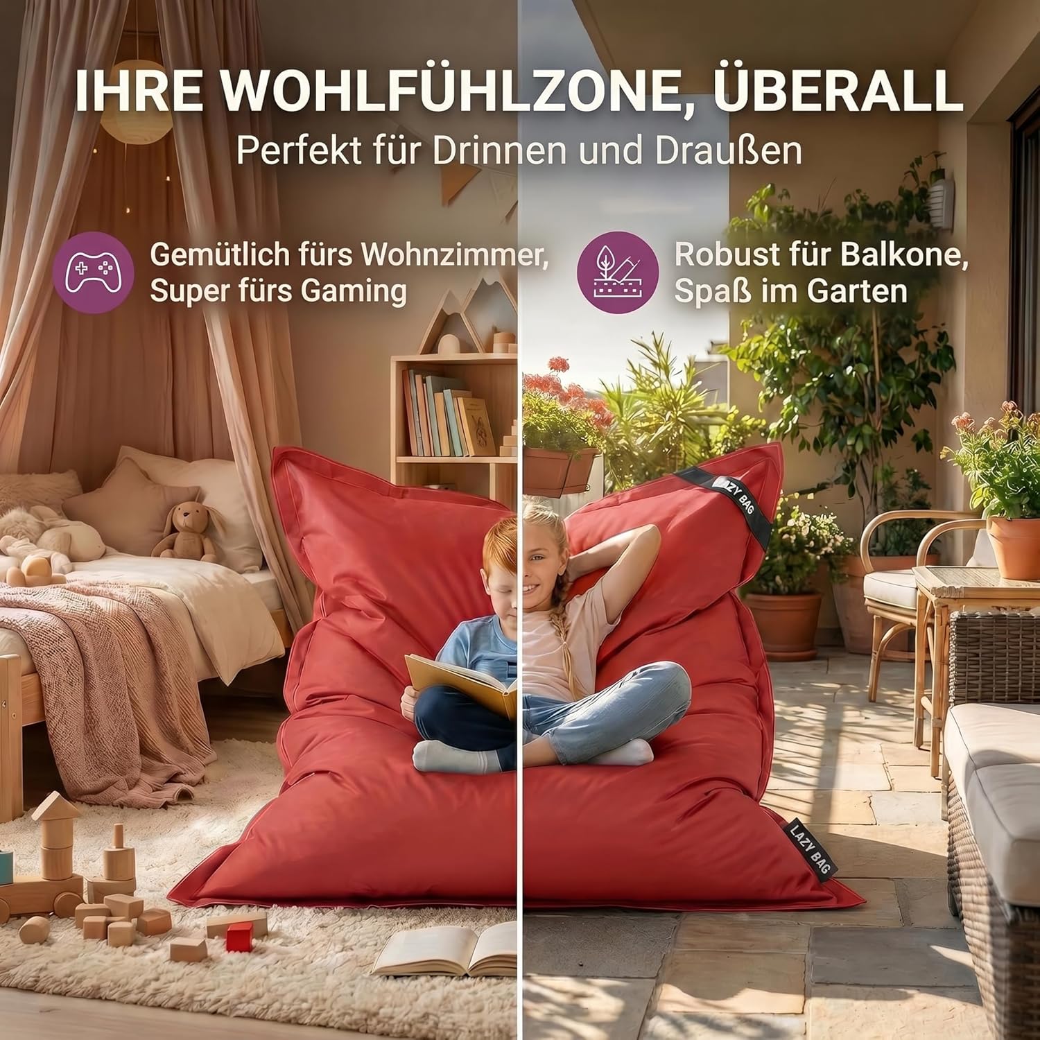 LazyBag Outdoor Sitzsack Junior – Wasserfestes Sitzkissen für Kinder