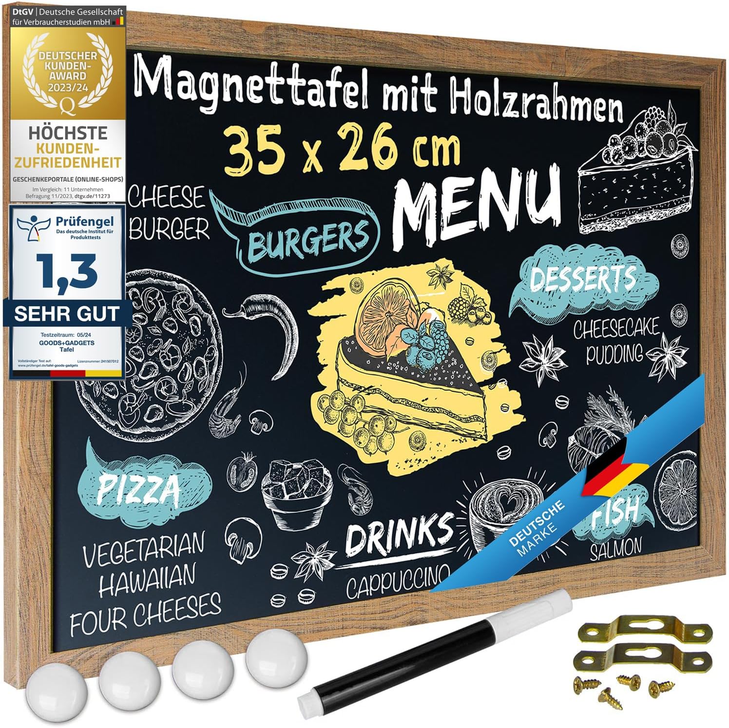 Magnetische Kreidetafel mit Holzrahmen – 26 x 35 cm – Wandtafel