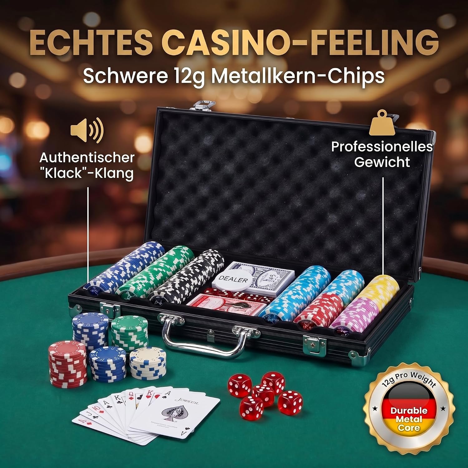 Profi Pokerset mit 500 Chips & Alu-Koffer – Casino-Feeling für Zuhause