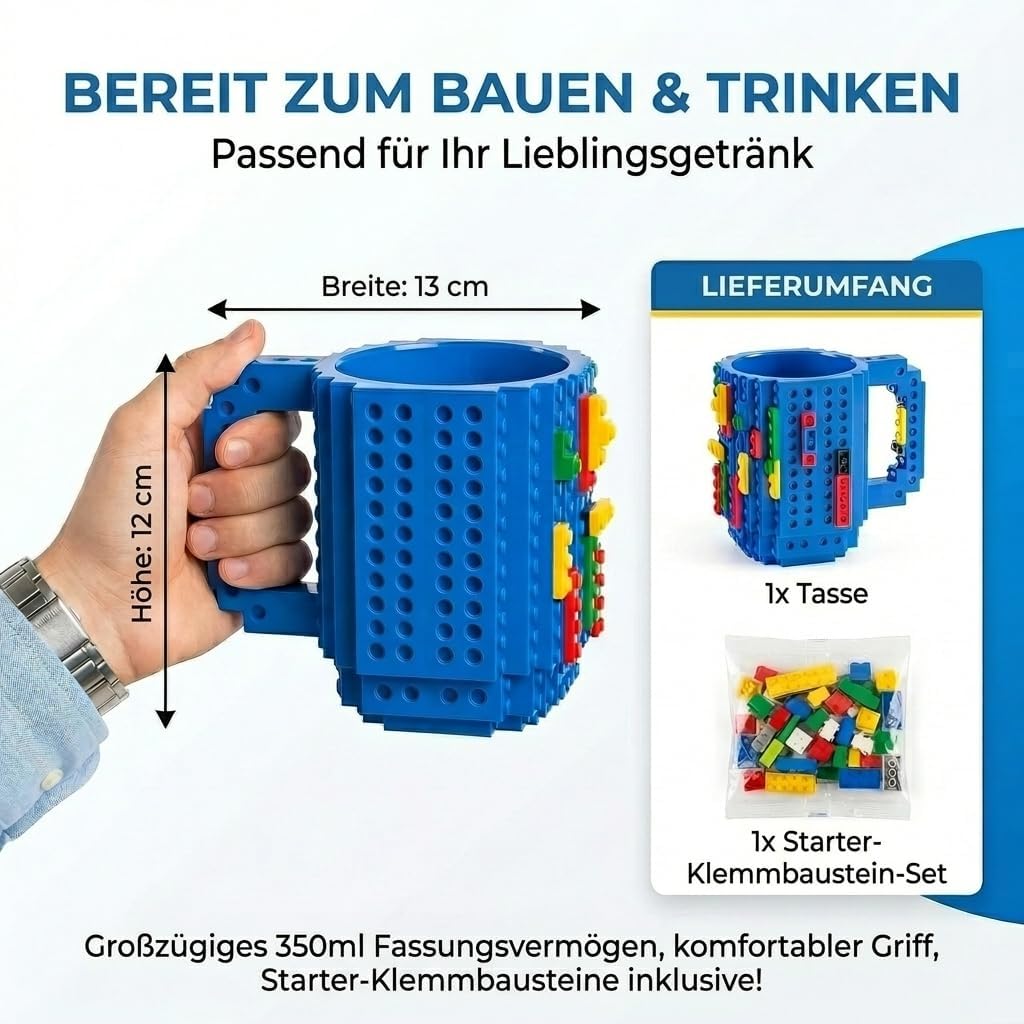 Brick Mug - Bausteine-Kaffeetasse 350ml - Kompatibler DIY Becher