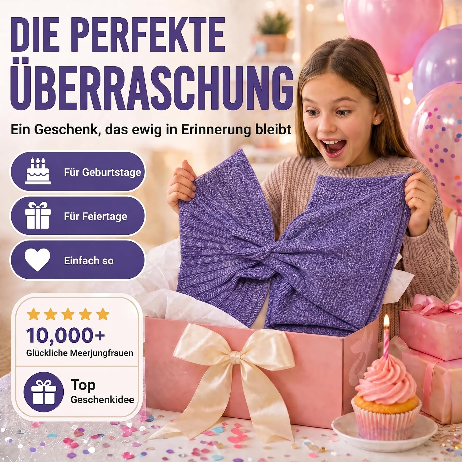 Feluna Meerjungfrau Kuscheldecke – 180x85 cm – Weiche Strickdecke