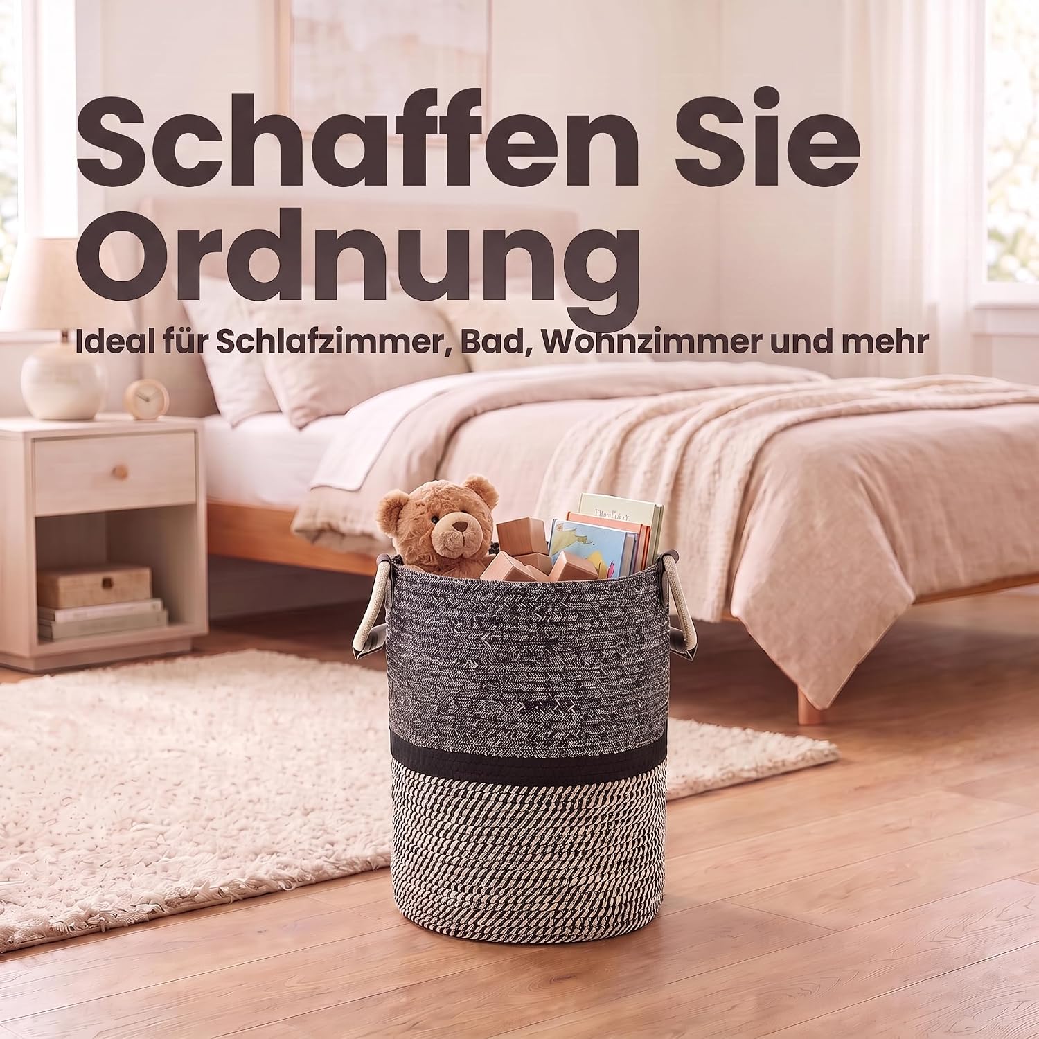 Feluna Aufbewahrungskorb XXL - Stabiler Deko-Korb aus Leinen-Mix