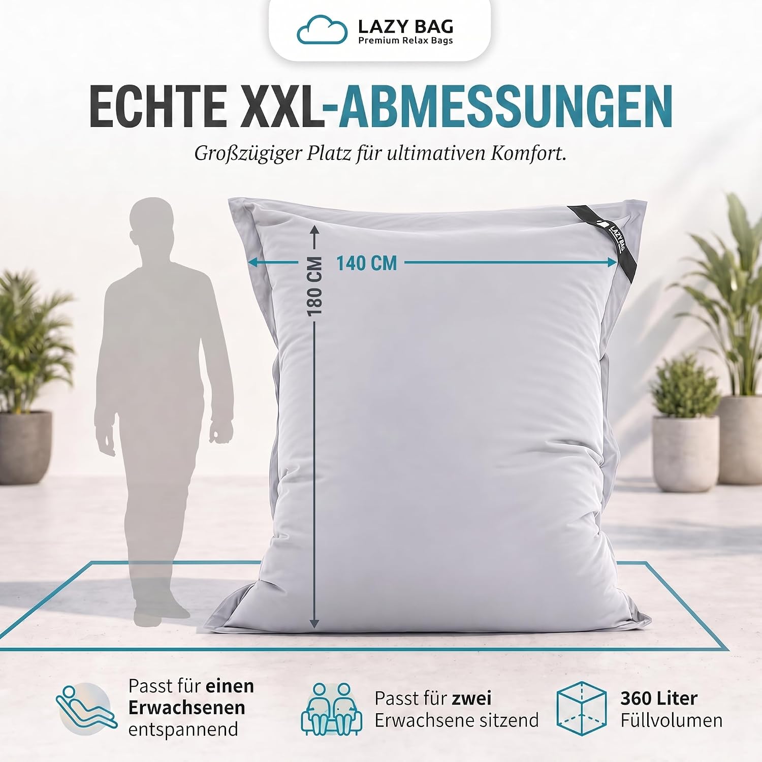 LazyBag XXL Sitzsack 180x140 cm aus Baumwolle – 400L Komfort