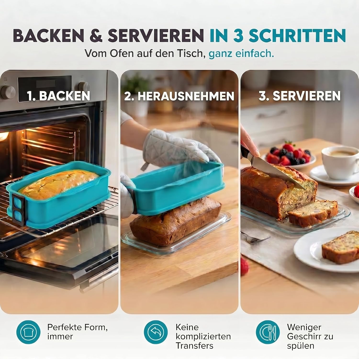 Silikon-Springform 23cm mit Glasboden – Auslaufsicher & Antihaft
