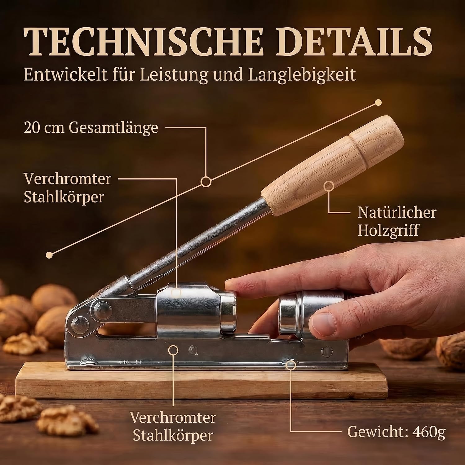 Retro Nussknacker aus Edelstahl mit Hebel-Funktion - Verstellbar