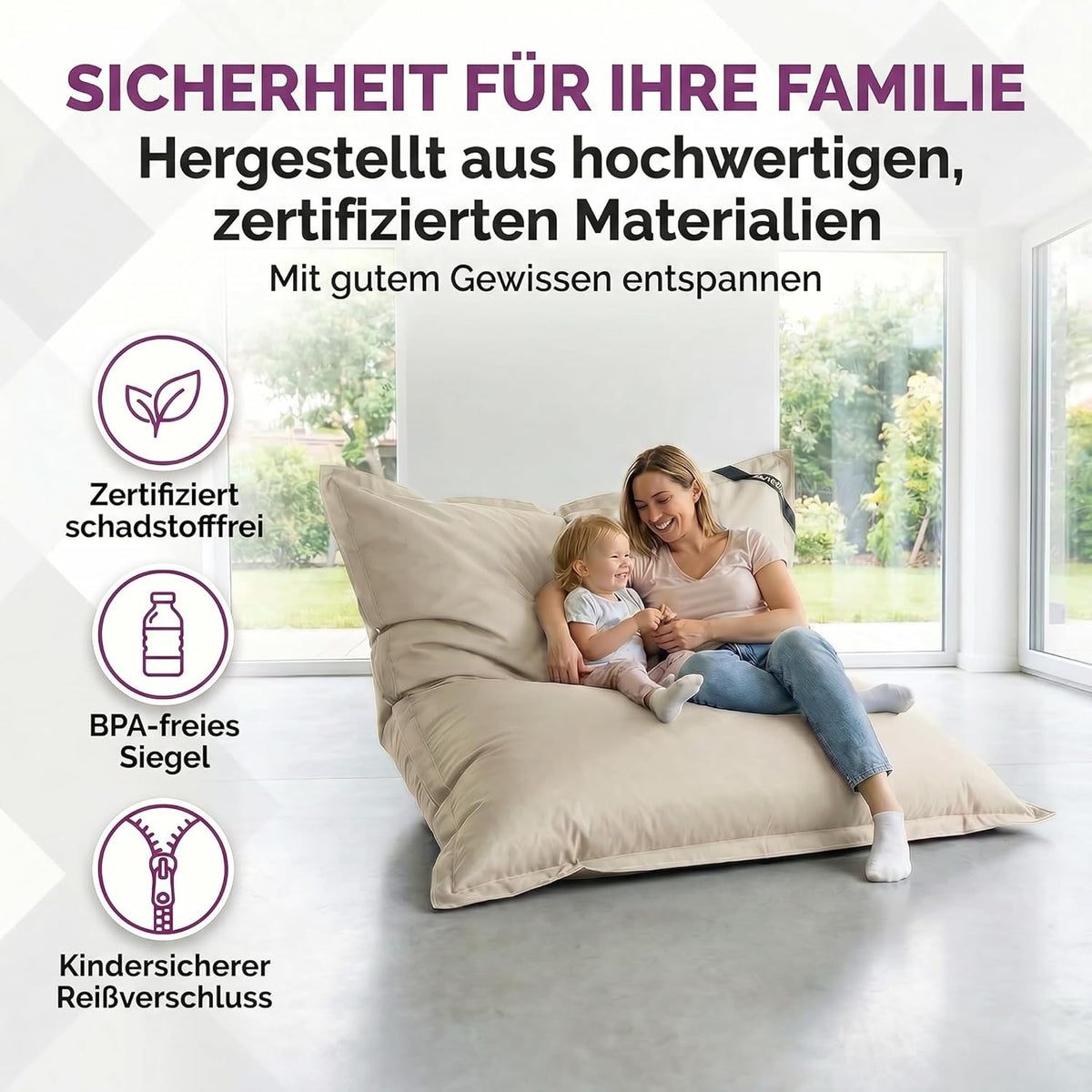LazyBag Outdoor Sitzsack Junior – Wasserfestes Sitzkissen für Kinder #Farbe_Beige