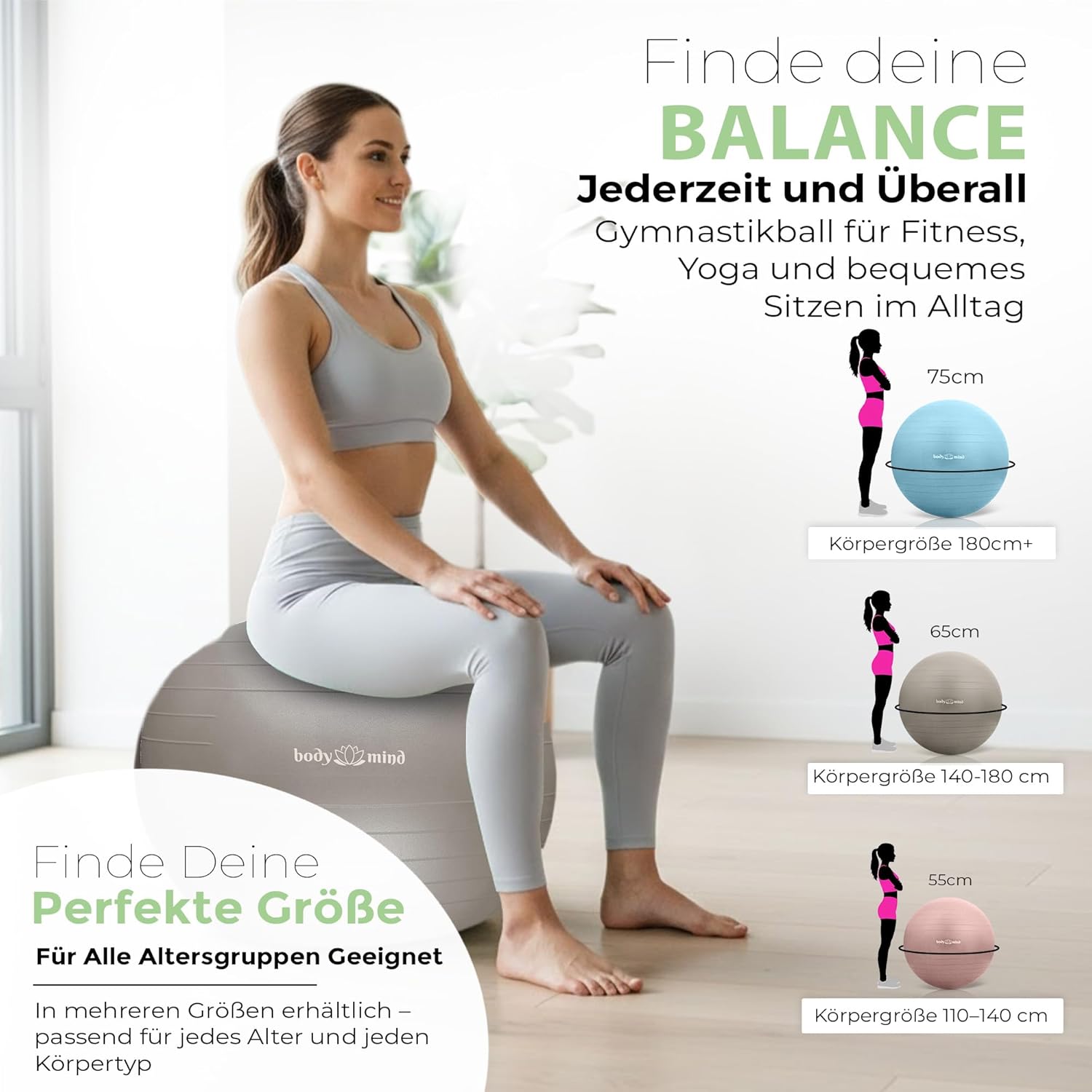 Body & Mind Gymnastikball mit Pumpe - Anti-Burst Pilates & Sitzball