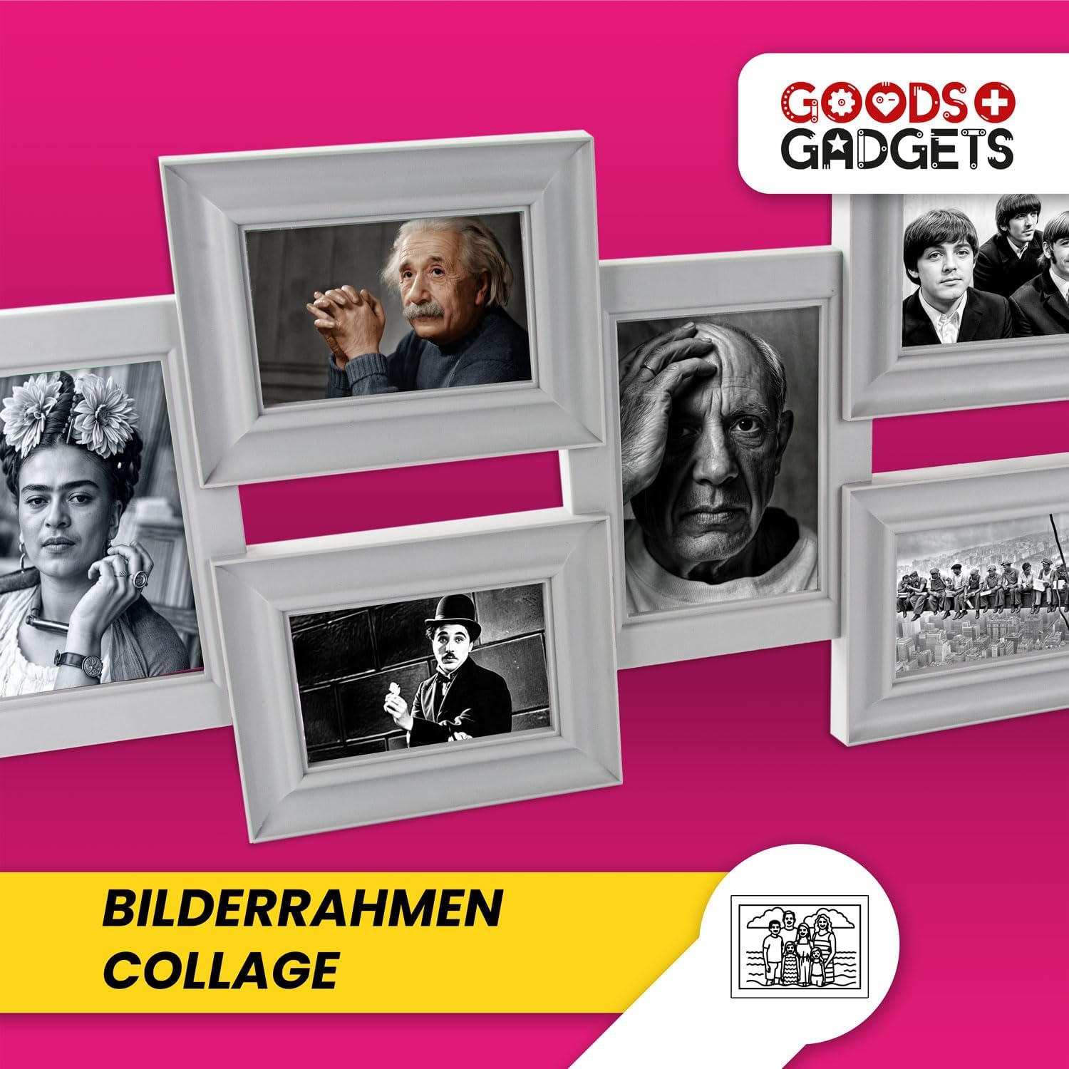 Bilderrahmen-Collage Grau – Wand-Galerierahmen für 7 Fotos