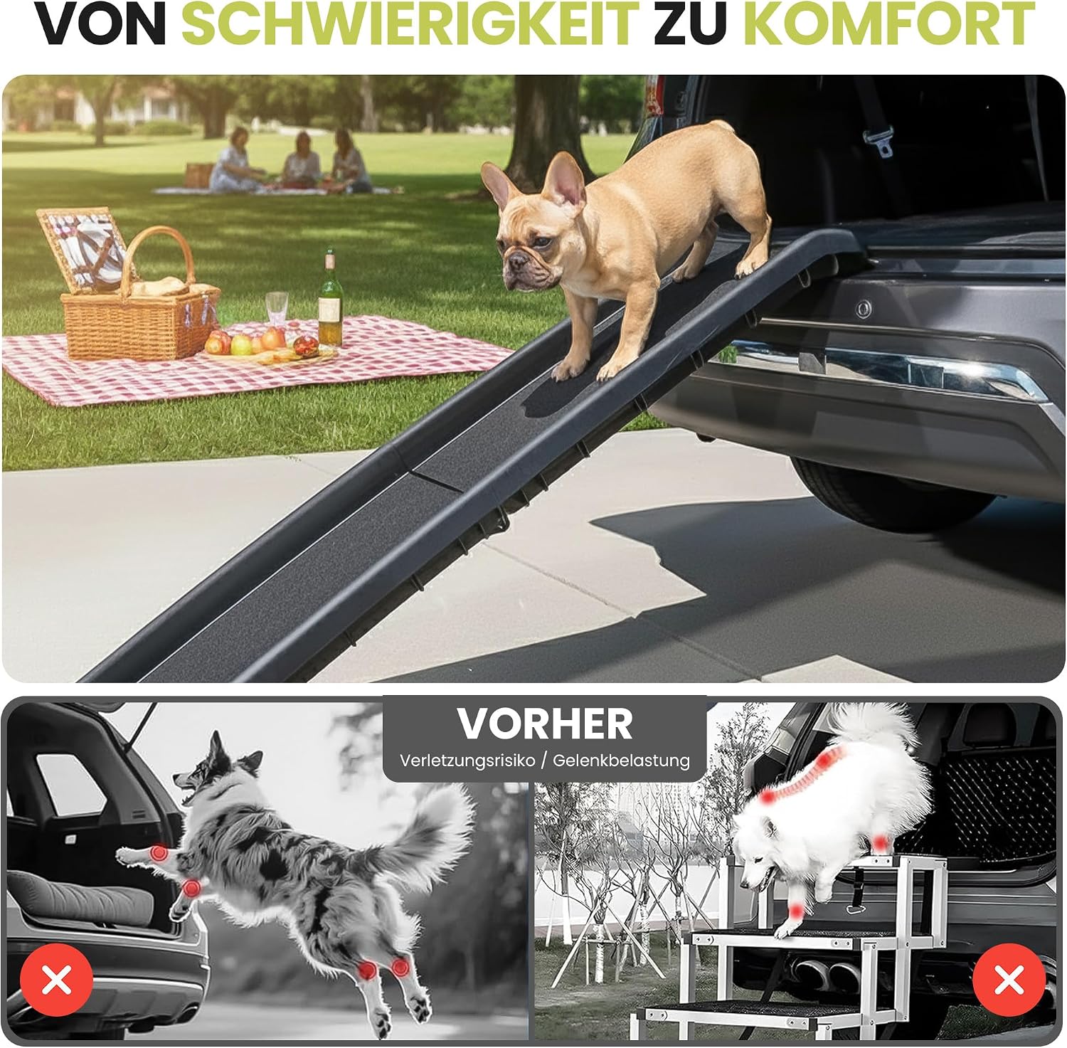 Hunderampe klappbar – Faltbare Auto-Einstiegshilfe für Hunde (90kg)