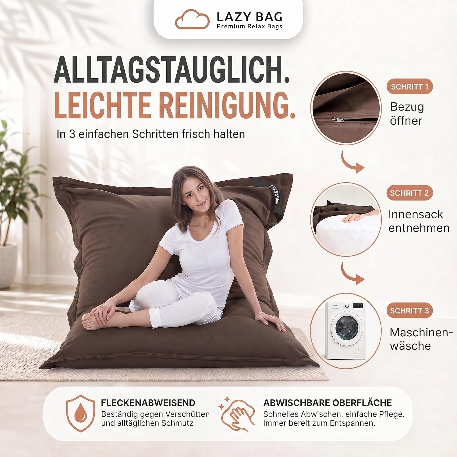 LazyBag XXL Sitzsack 180x140 cm aus Baumwolle – 400L Komfort