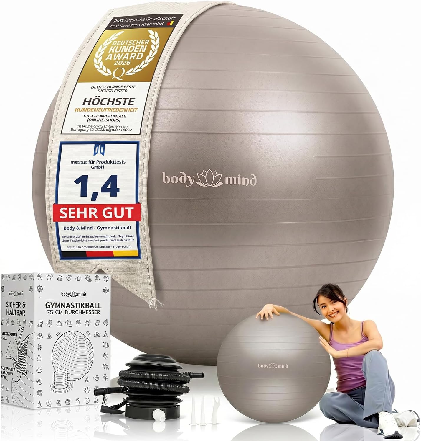 Body & Mind Gymnastikball mit Pumpe - Anti-Burst Pilates & Sitzball