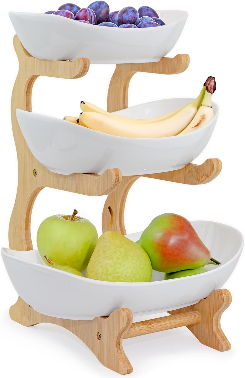 Luxus 3-stöckige Keramik-Etagere - Obstkorb & Servierständer aus Bambus