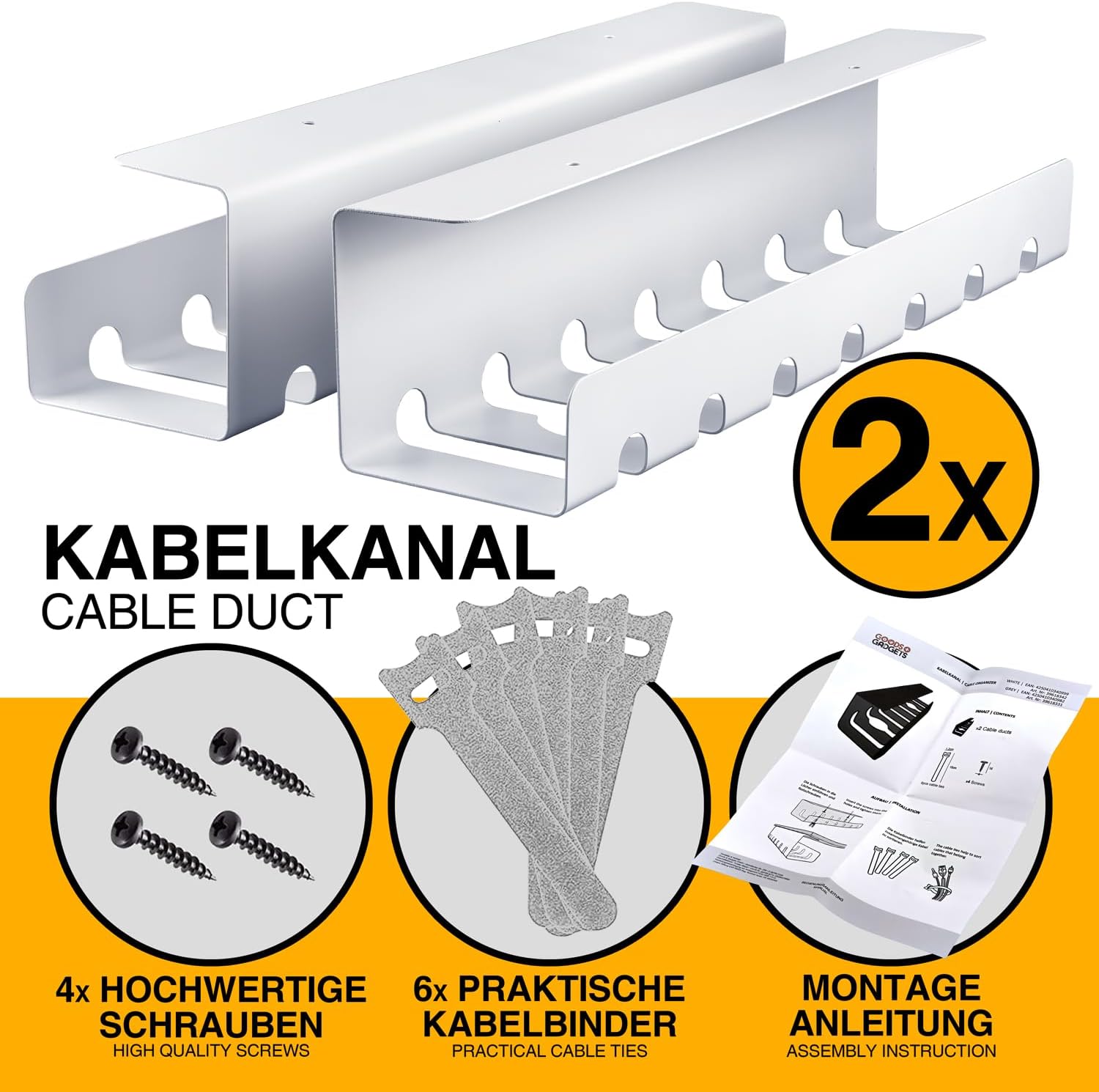 Kabelkanal Schreibtisch 2er Set - Kabelmanagement Ordnungssystem