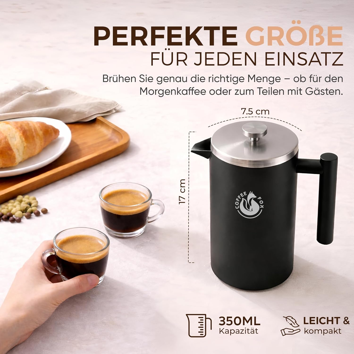 Edelstahl French Press 350ml - Bruchfeste Kaffeebereiter Kanne